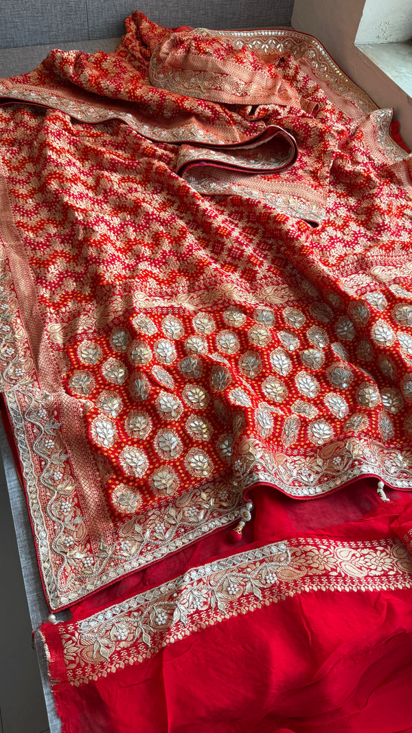 Pure Khaddi Georgette handwork gotapatti saree