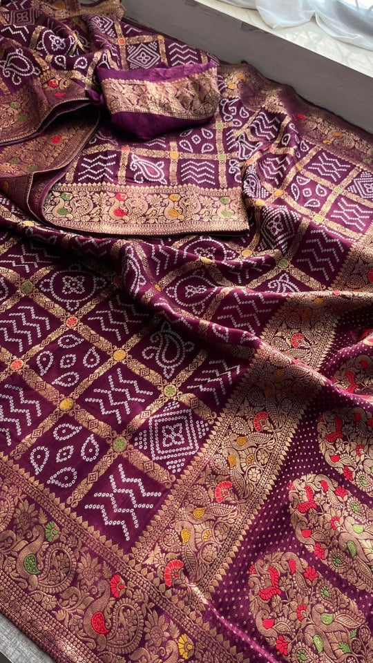 Pure Khaddi Georgette Banarasi Zari Weaving Saree – Royal Purple Designer Banarasi Silk Saree for Wedding & Festive Wear
