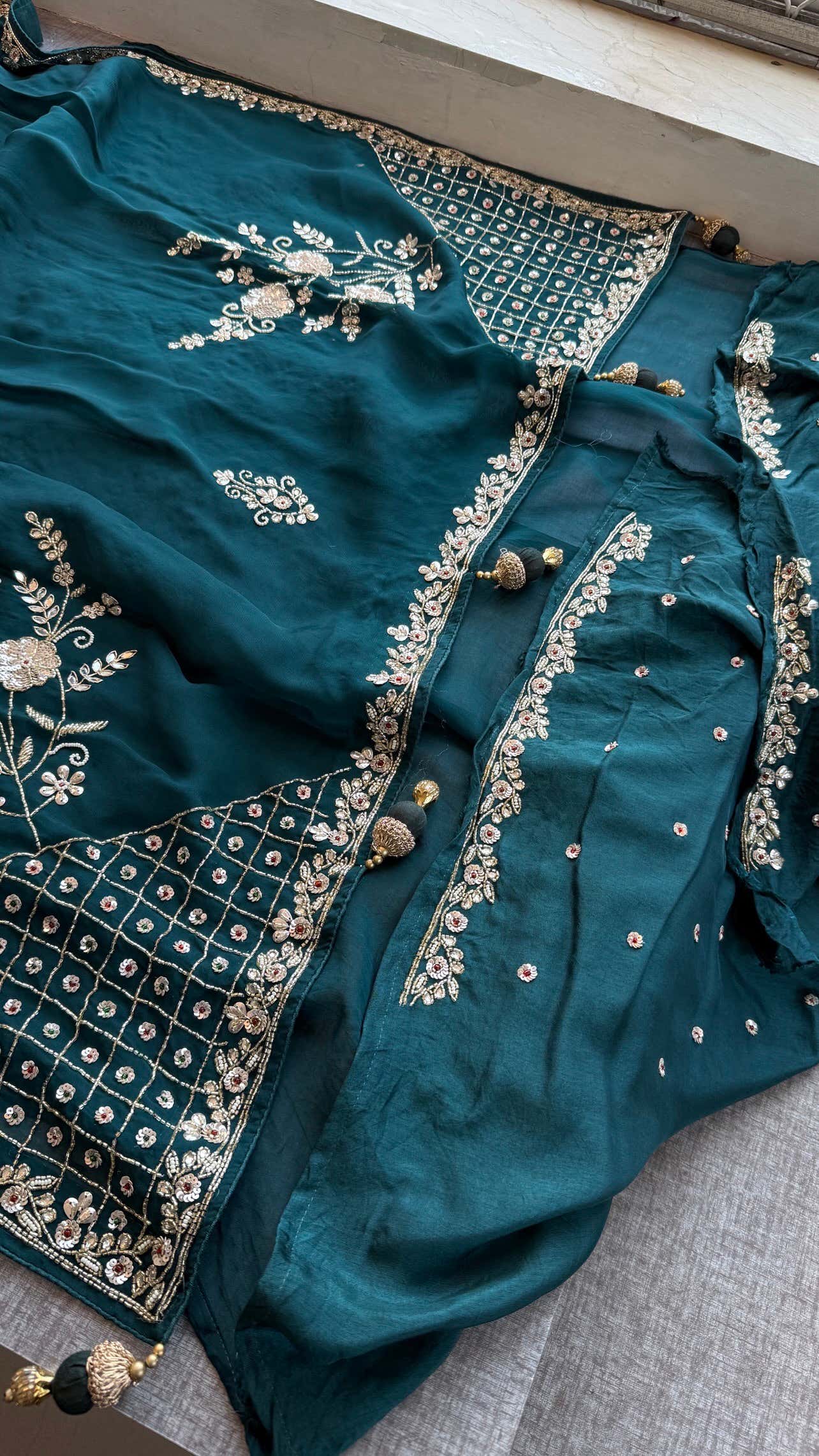 Pure soft Organza Silk Saree with zardozi and sequins work