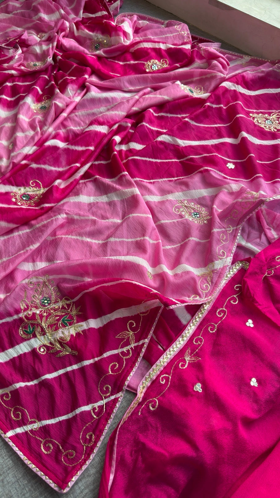Chinon silk Pittan work Saree