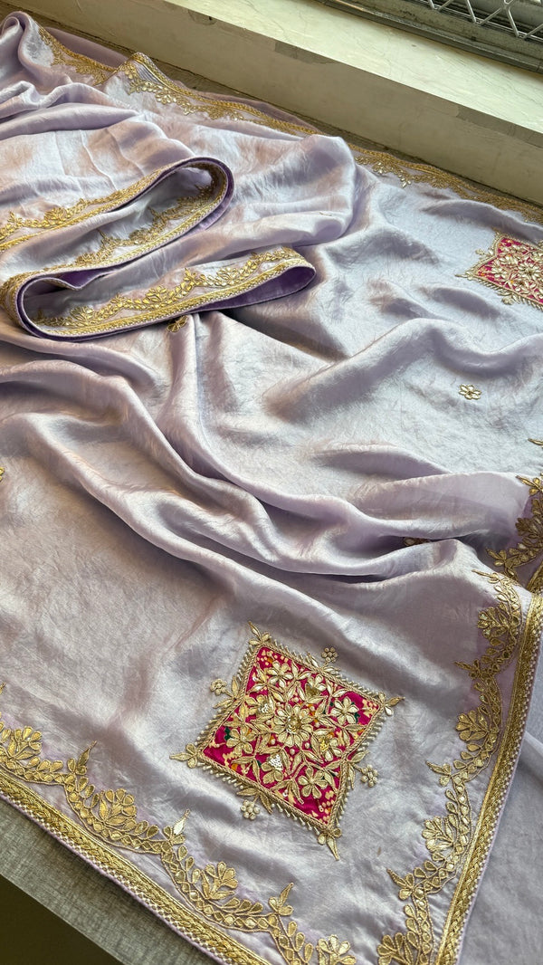 Pure Soft Crepe Silk Saree with Gota Patti, Zardozi, Pearl & Kutdana Handwork