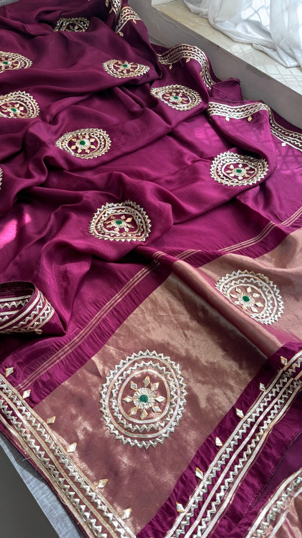 Sunshine Pure Munga Silk Rajwadi Pattern Rajasthani Jaipuri Saree with Sikhiya Gota Patti Work