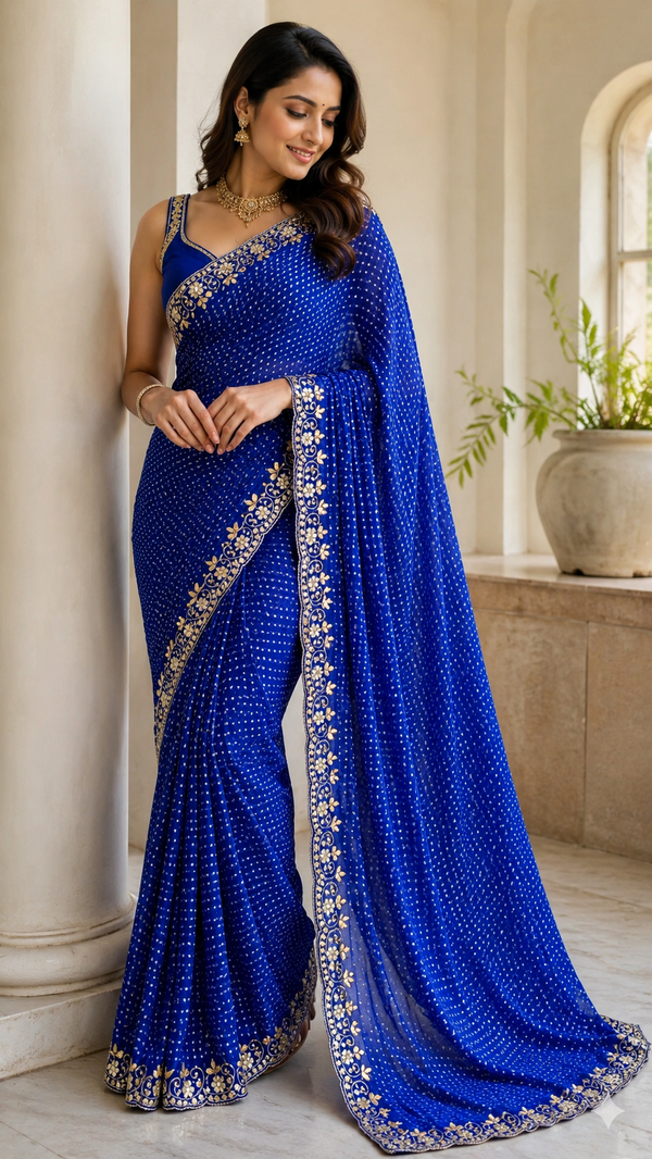 Pure Mothra Saree enhanced with gotapatti Saree in scallop border
