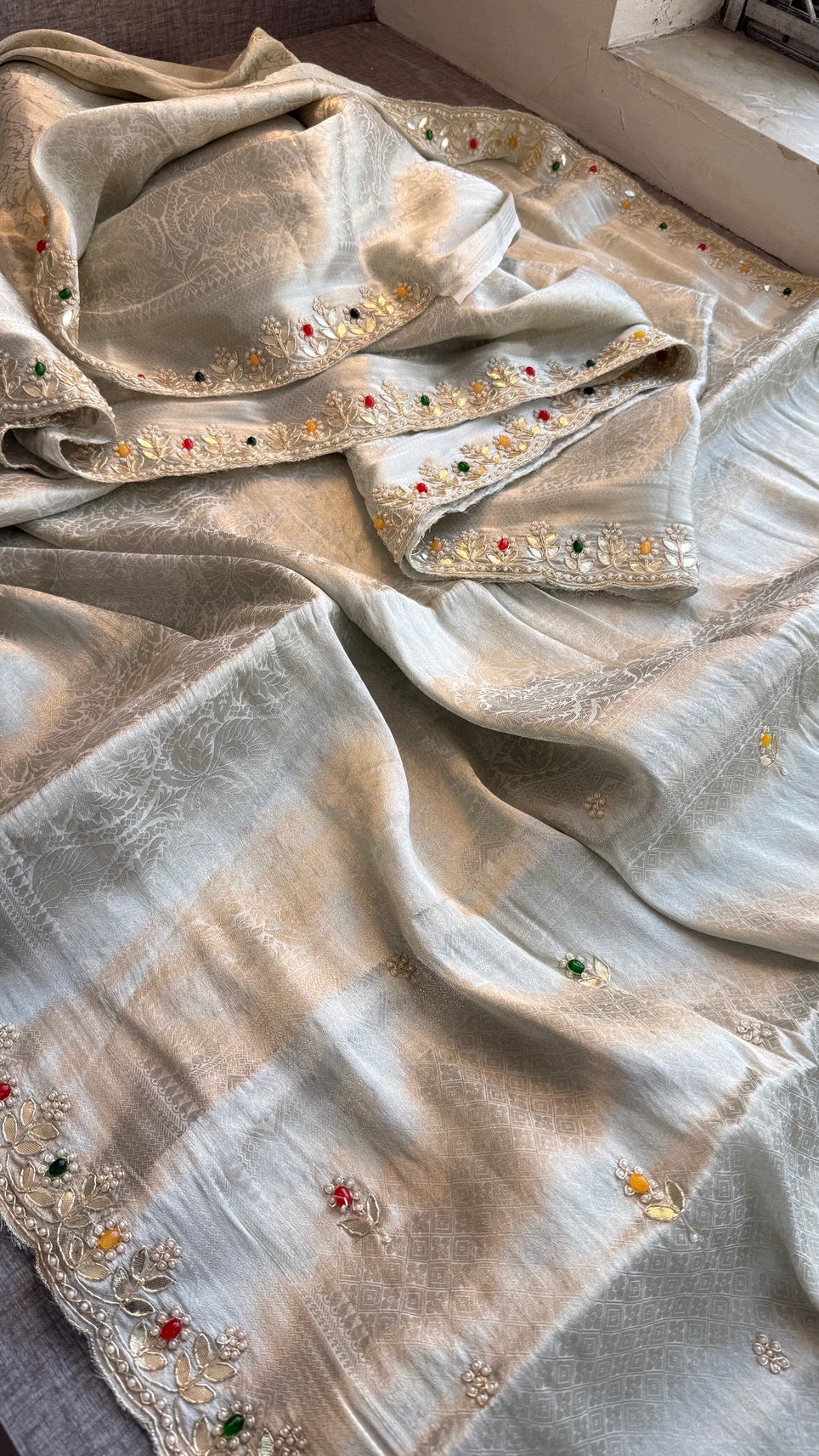 Royal Khaddi Georgette Banarasi Zari Weaving Saree with Gotapatti & Jewellery Stone Embellishment