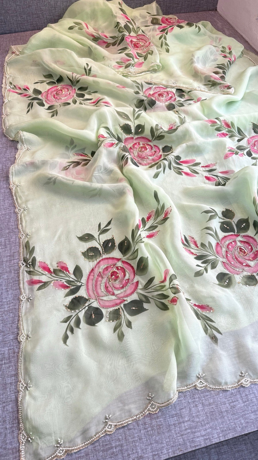 Pure Soft Organza Hand-Painted Saree,