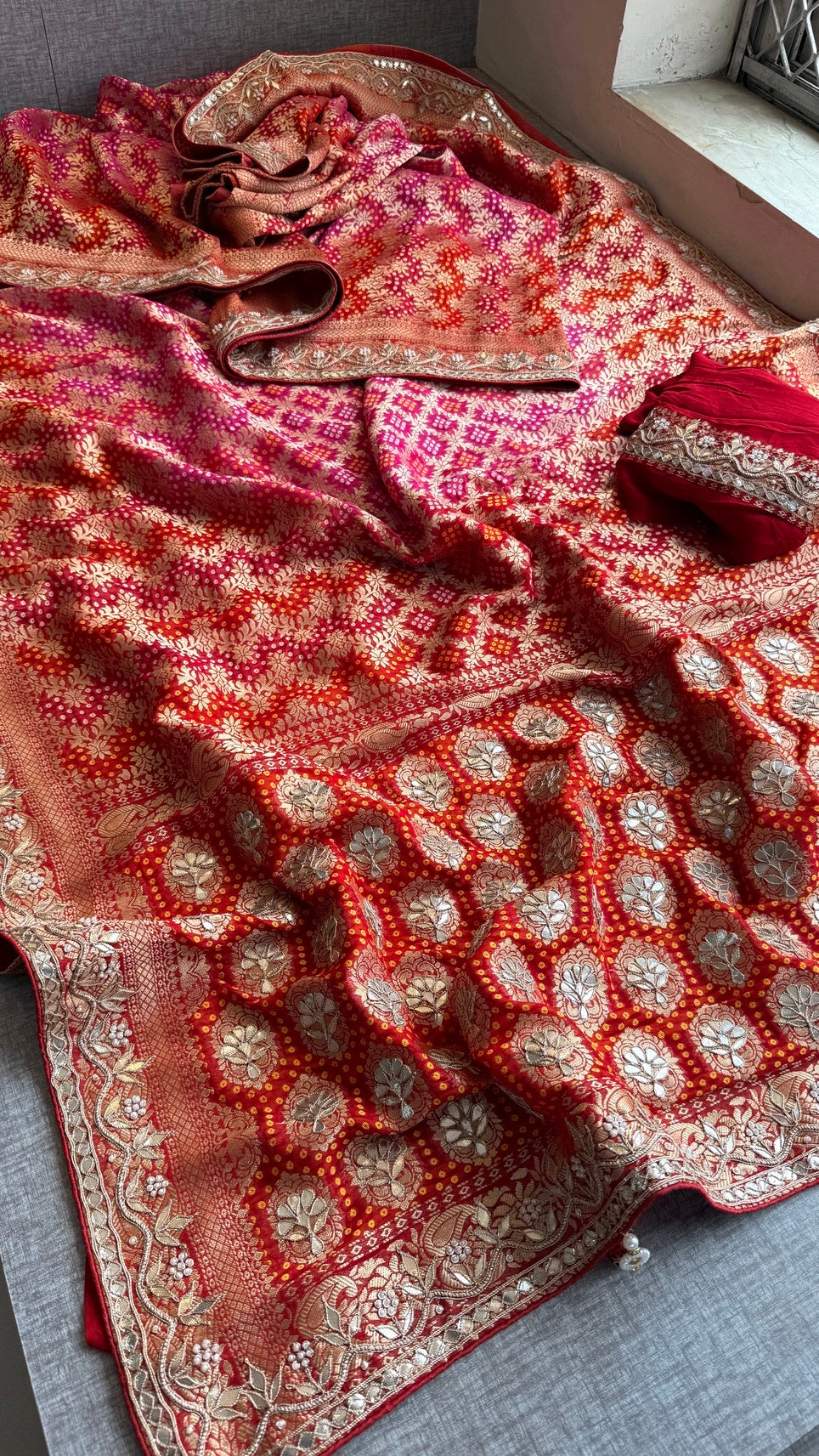 Luxury Khaddi Georgette Saree with Gotapatti & Banarasi Zari Elegance