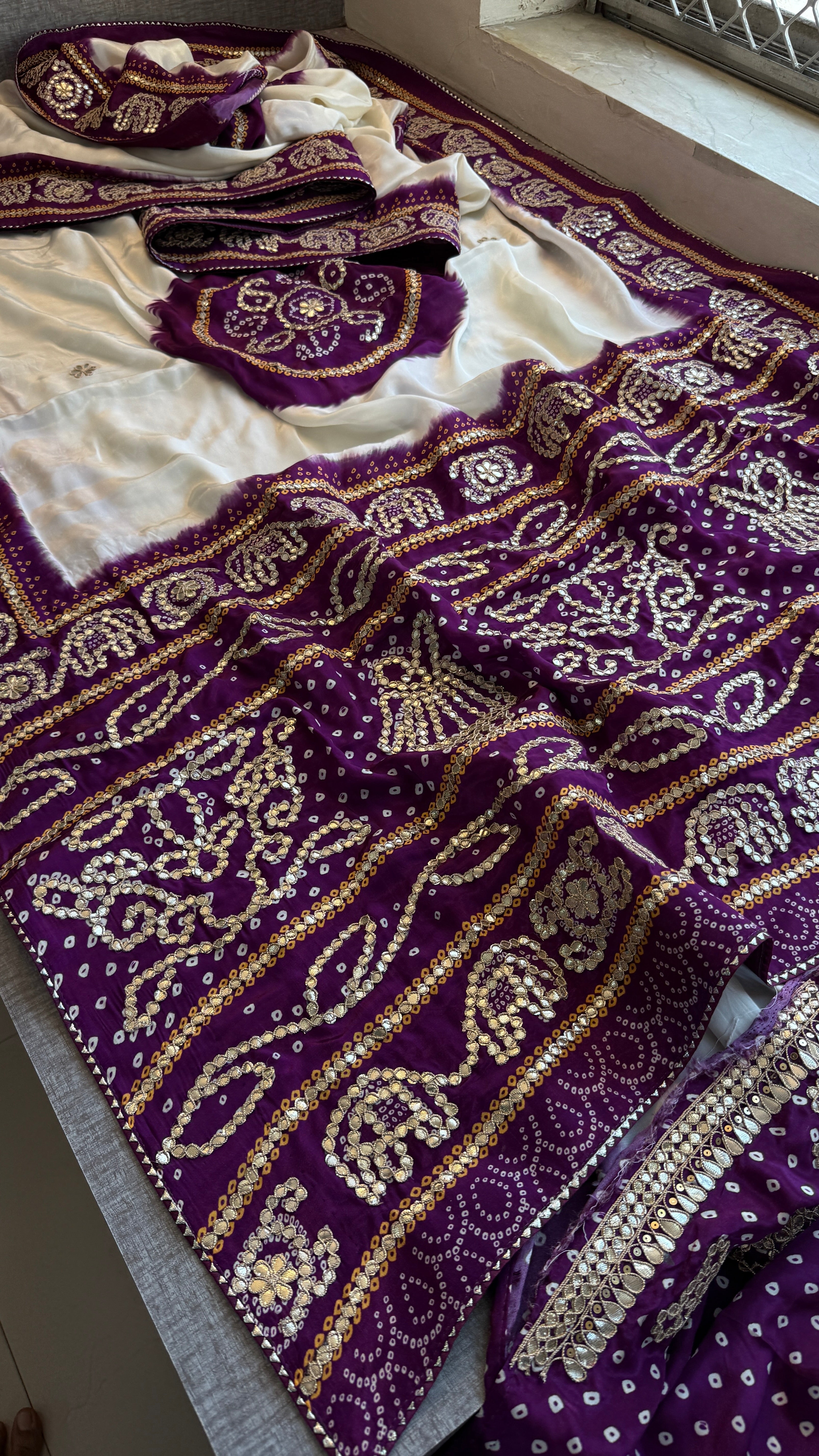Munga Silk Bandhani Enhanced with Elephant pattern