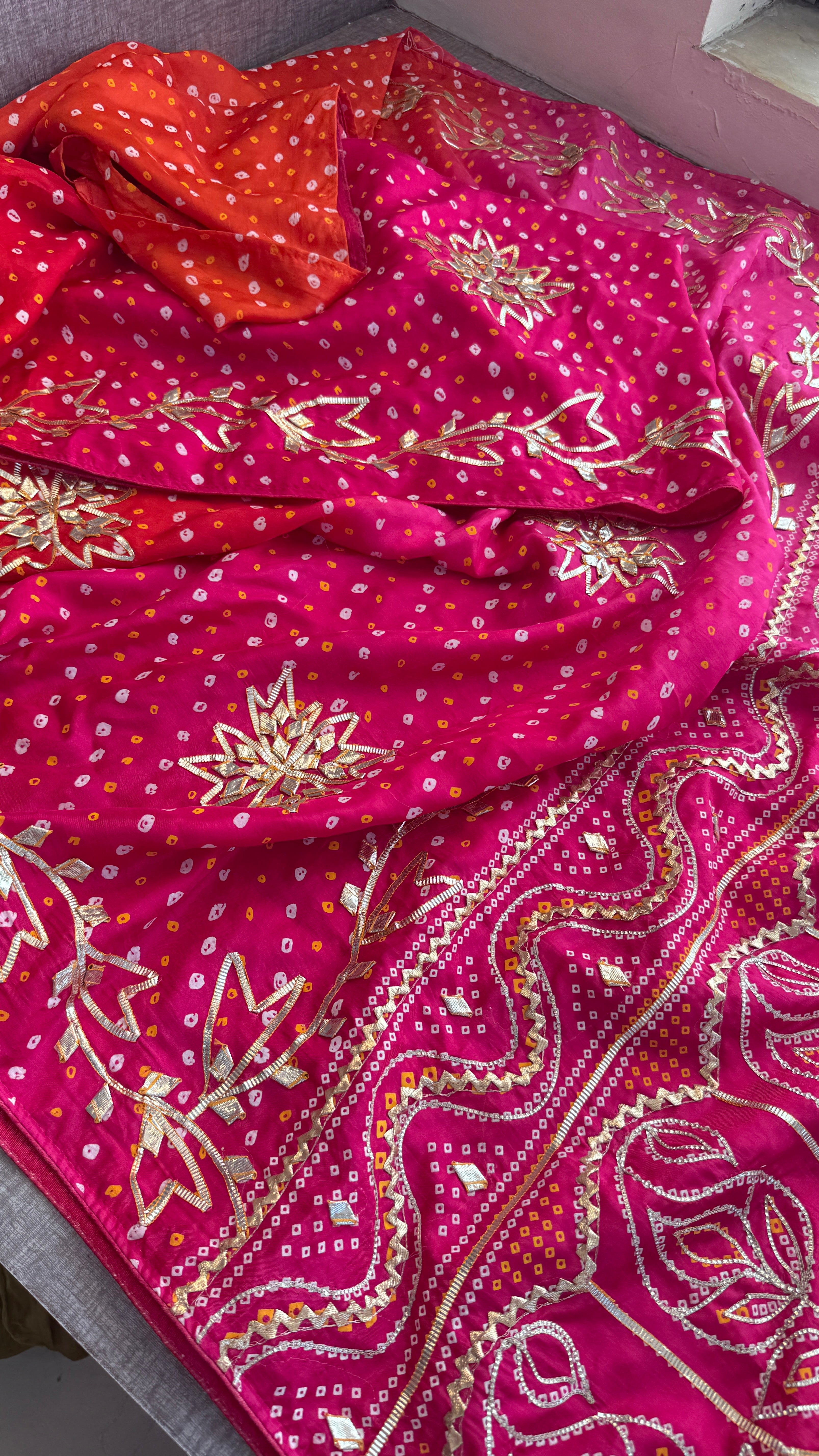 Pure Munga Silk with sikhiya gotapatti work