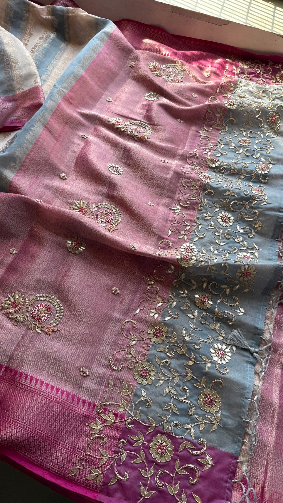 Pure Soft Tissue Silk Saree with Heavy Pallid Brocade & Banarasi Zari Border
