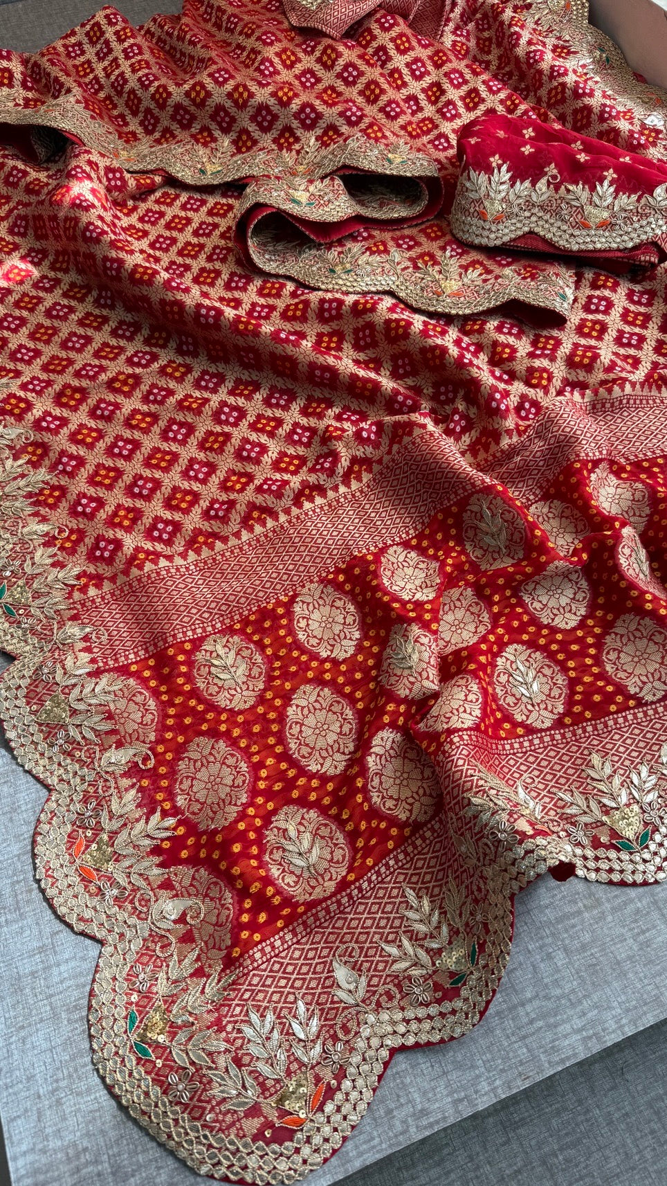 Handcrafted Pure Khaddi Georgette Gotapatti Banarasi Saree