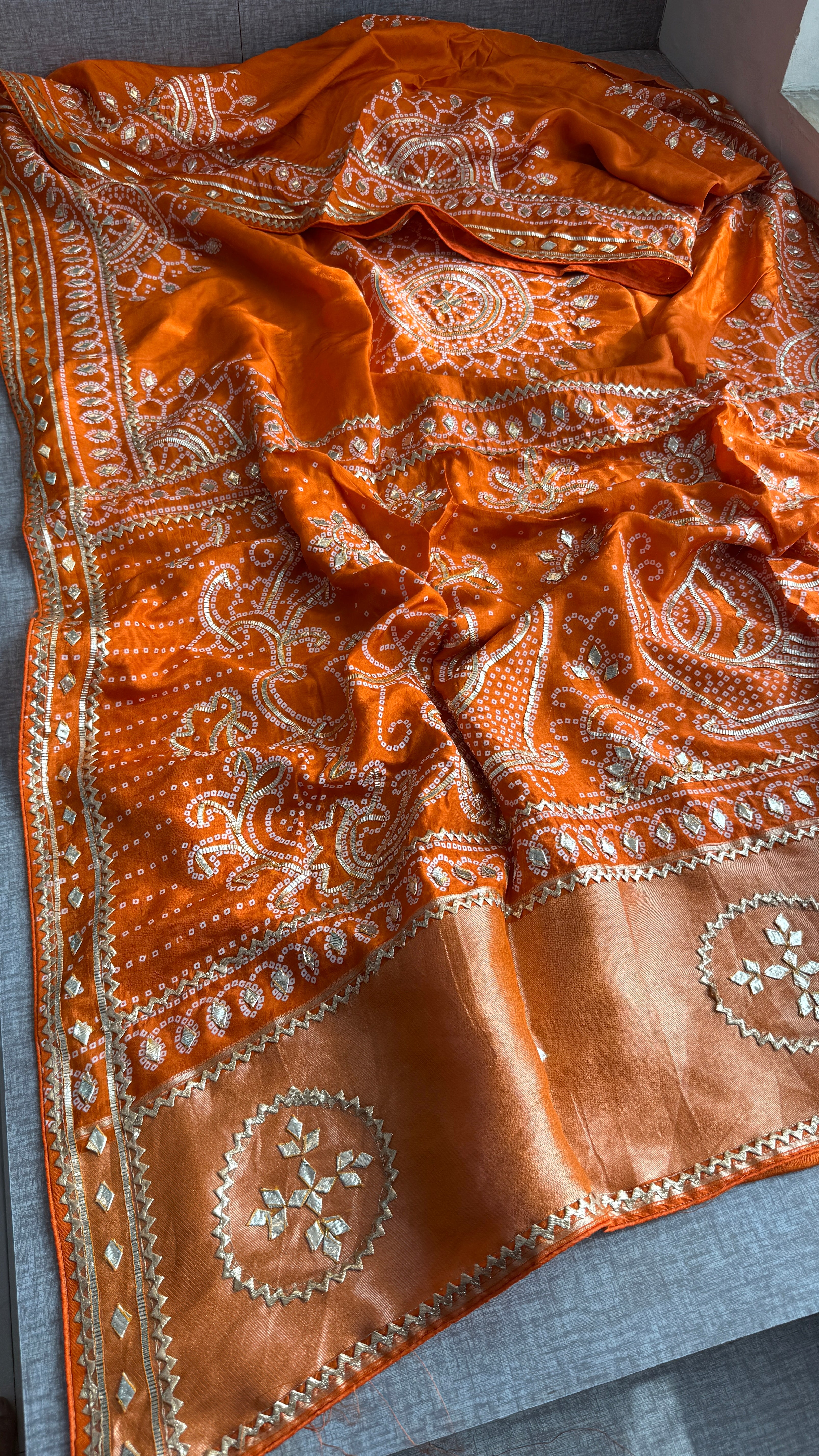 Lakdi Patta saree with sikhiya gotapatti peacock pattern