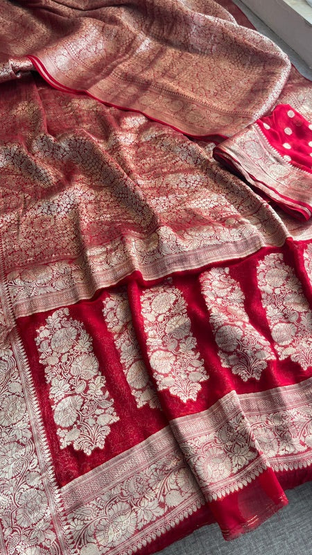 Khaddi Georgette Banarasi Saree with Zari Weaving | Soft Lightweight & Easy Drape | Elegant Saree