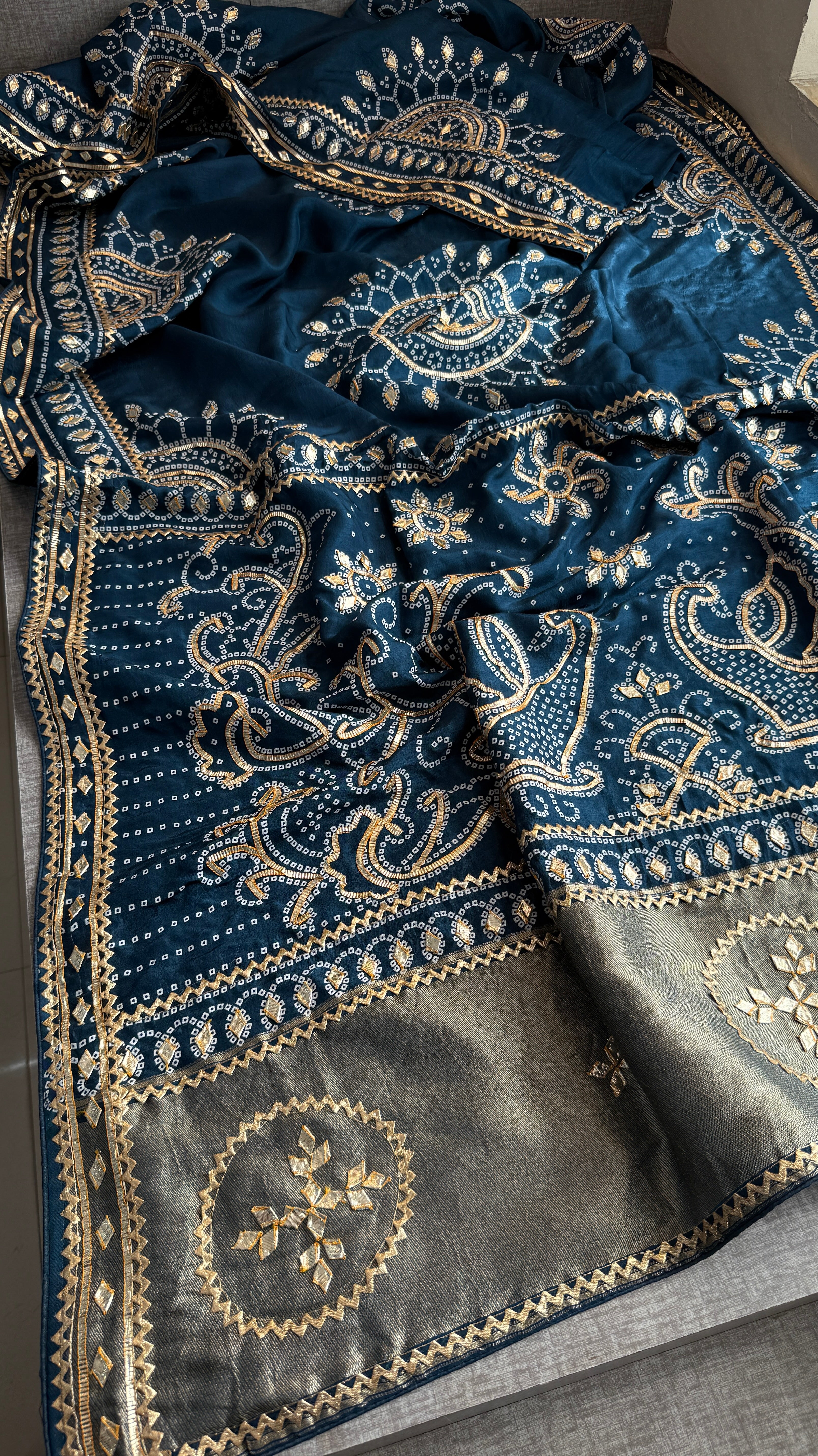 Lakdi Patta saree with sikhiya gotapatti peacock pattern