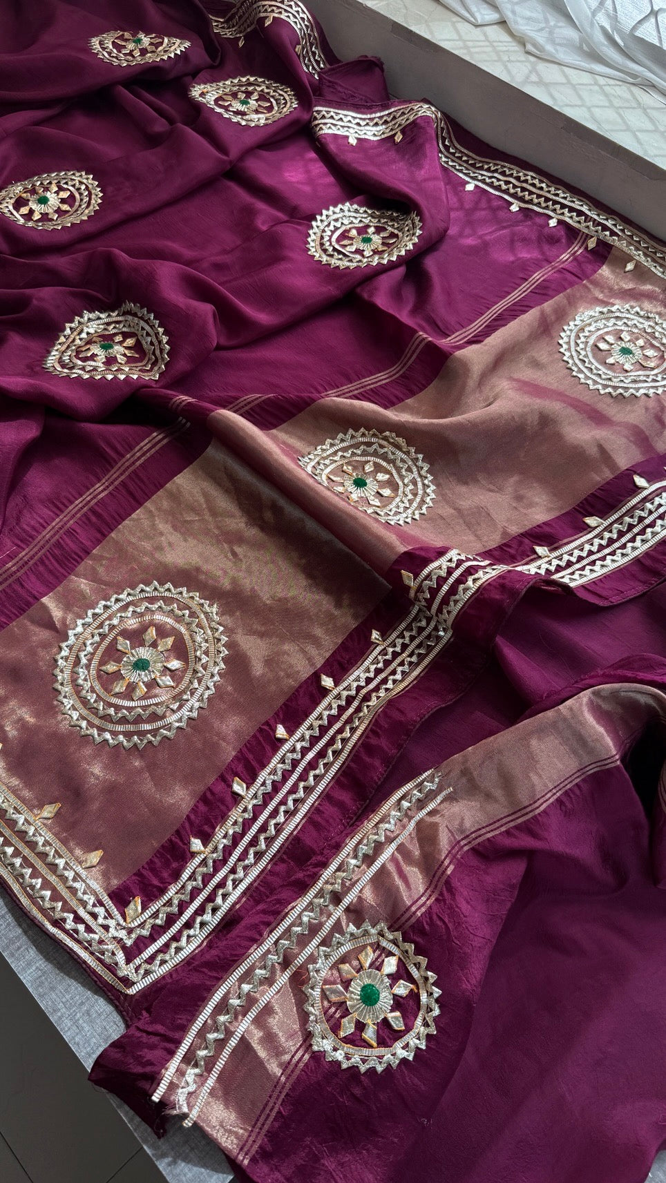 Sunshine Pure Munga Silk Rajwadi Pattern Rajasthani Jaipuri Saree with Sikhiya Gota Patti Work