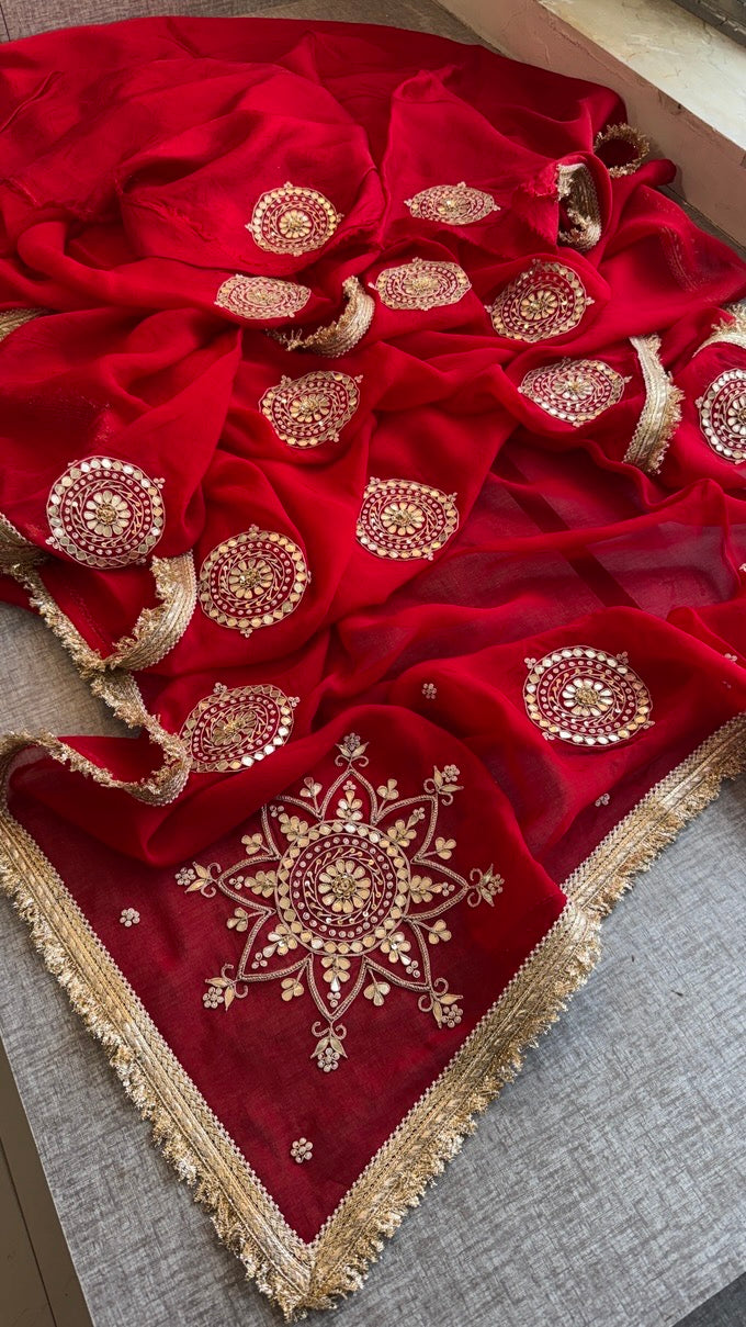 Pure Organza Saree with Heavy Gotapatti Handwork & Kiran Border – Premium Festive Collection