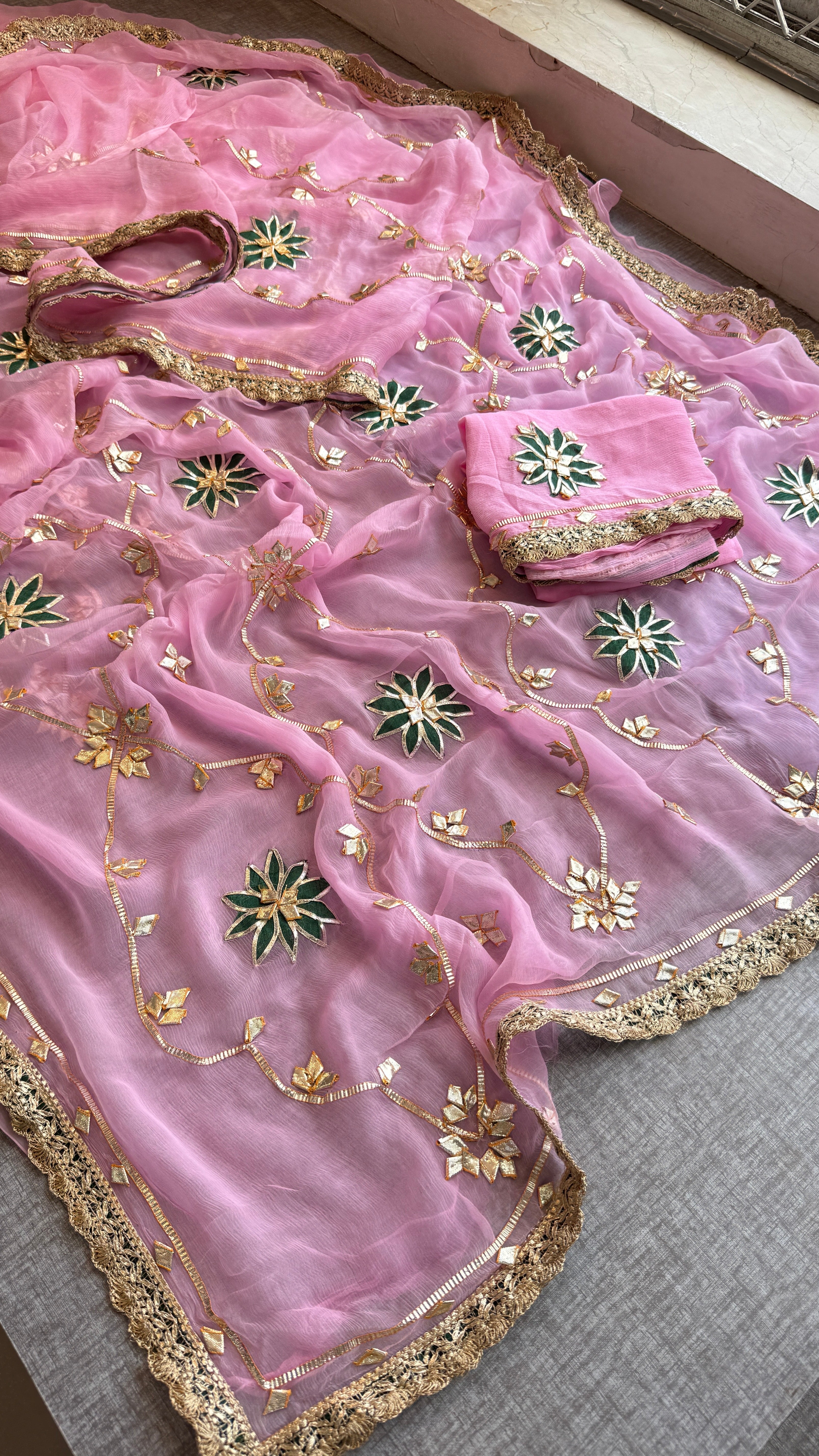 Pink Sikhiya designer gotapatti Saree