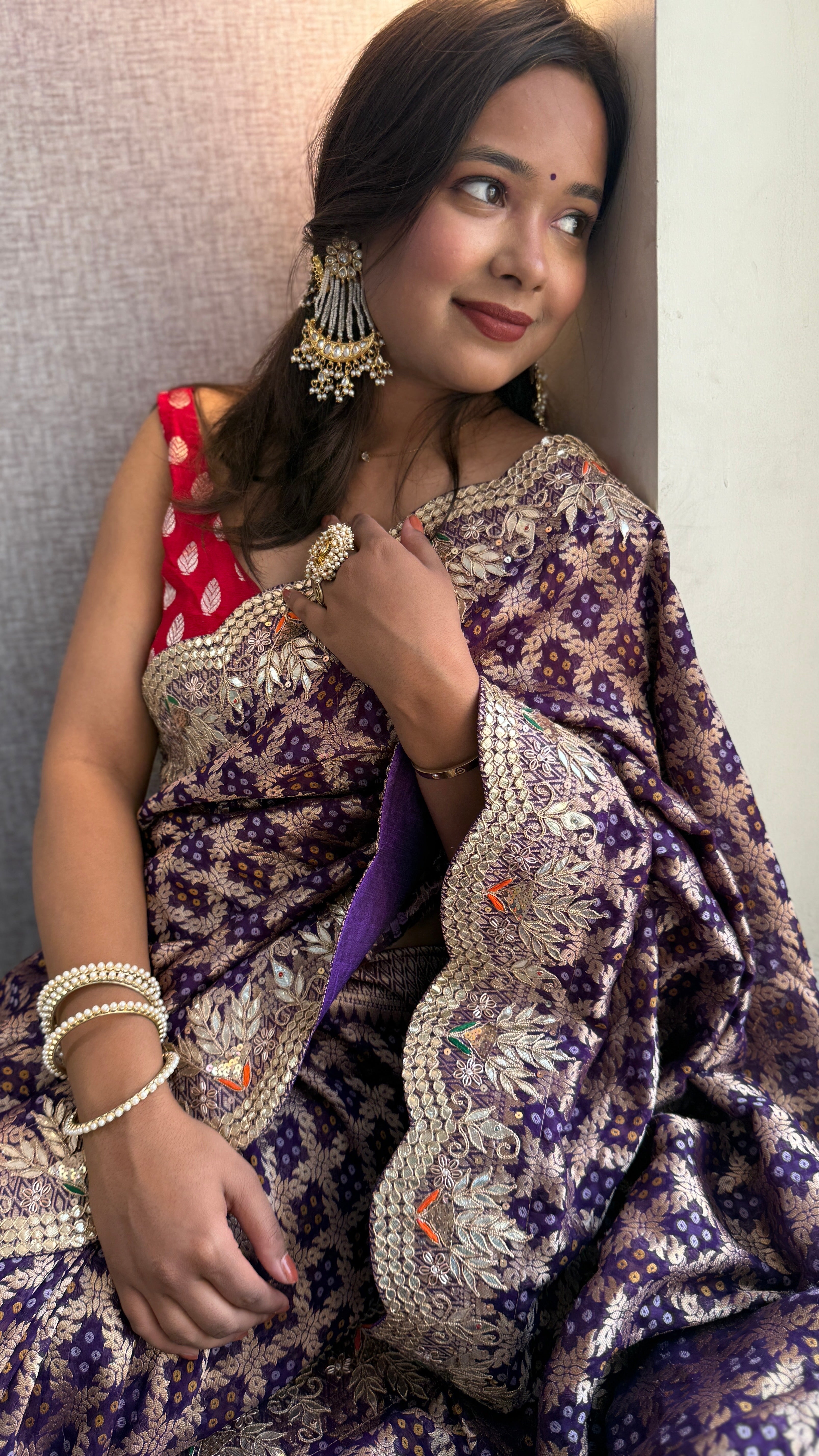 Handcrafted Pure Khaddi Georgette Gotapatti Banarasi Saree