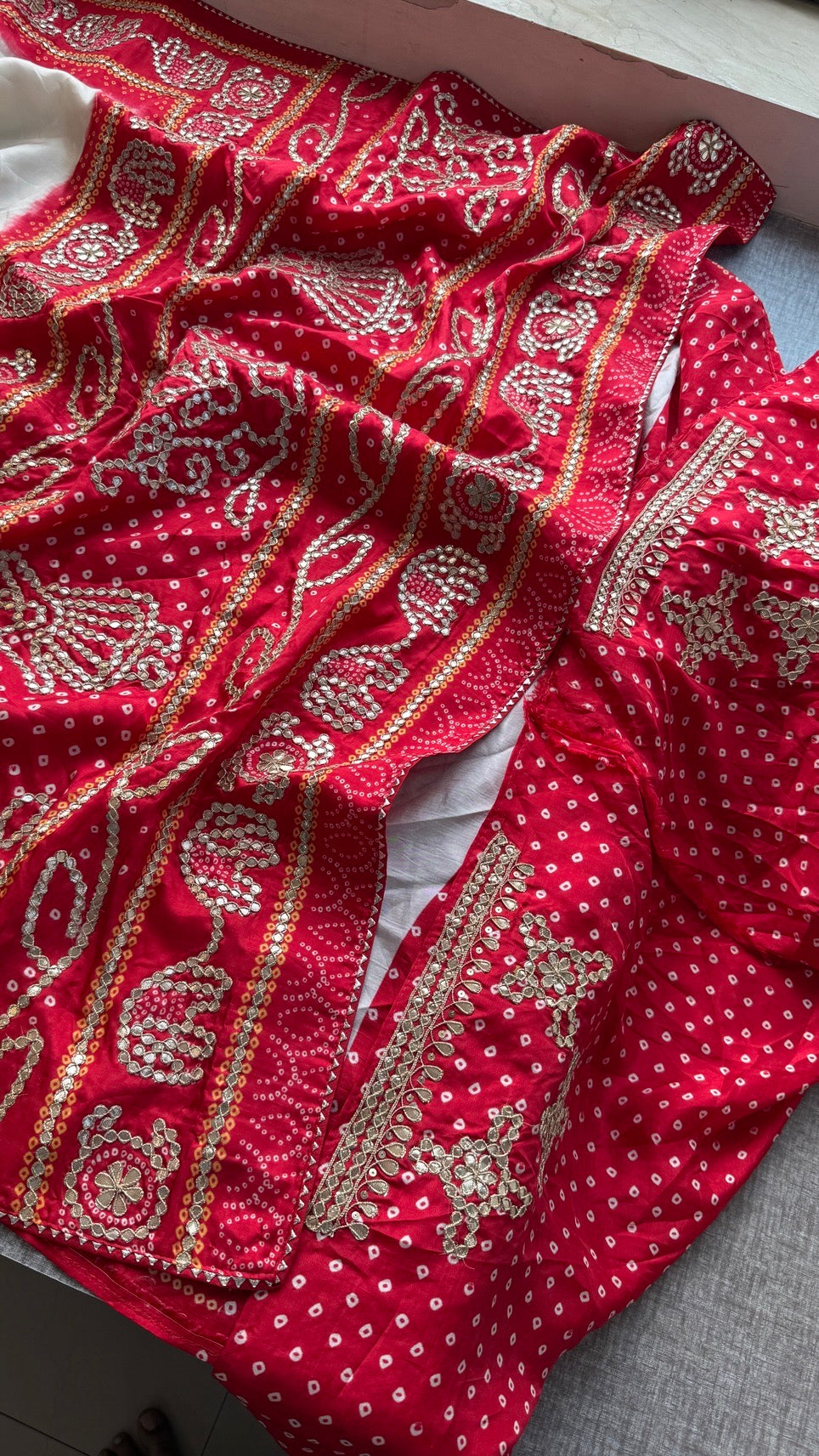 Pure Munga Silk Saree with Elephant Motifs & Gota Patti Work