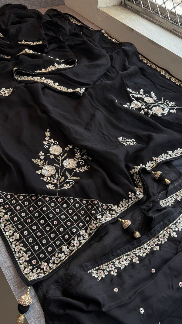 Black organza soft silk Saree