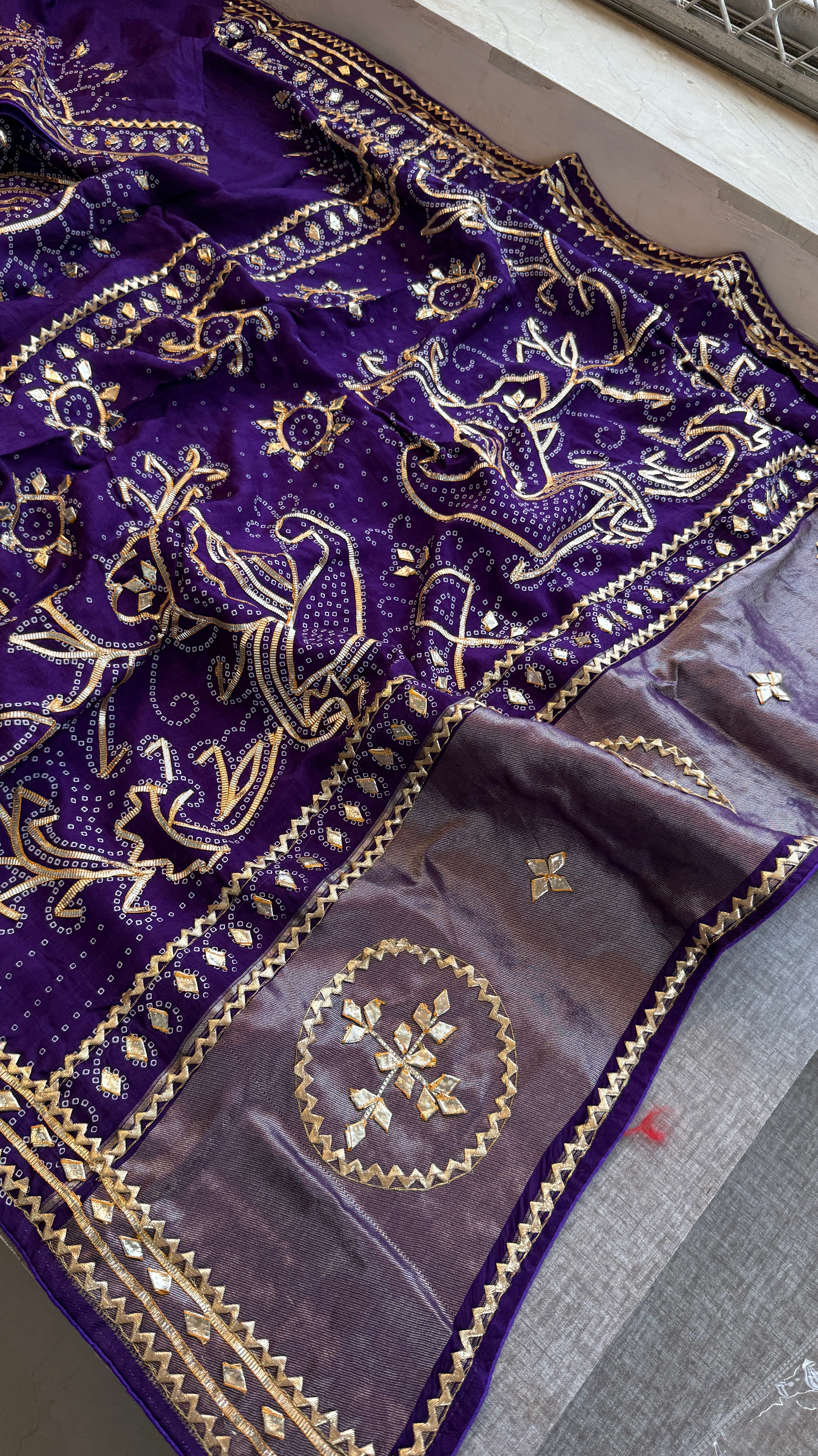 Lakdi Patta saree with sikhiya gotapatti peacock pattern