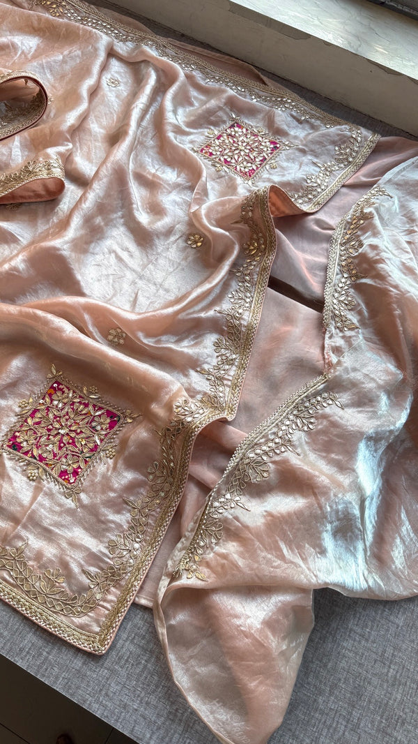 Pure Soft Crepe Silk Saree with Gota Patti, Zardozi, Pearl & Kutdana Handwork