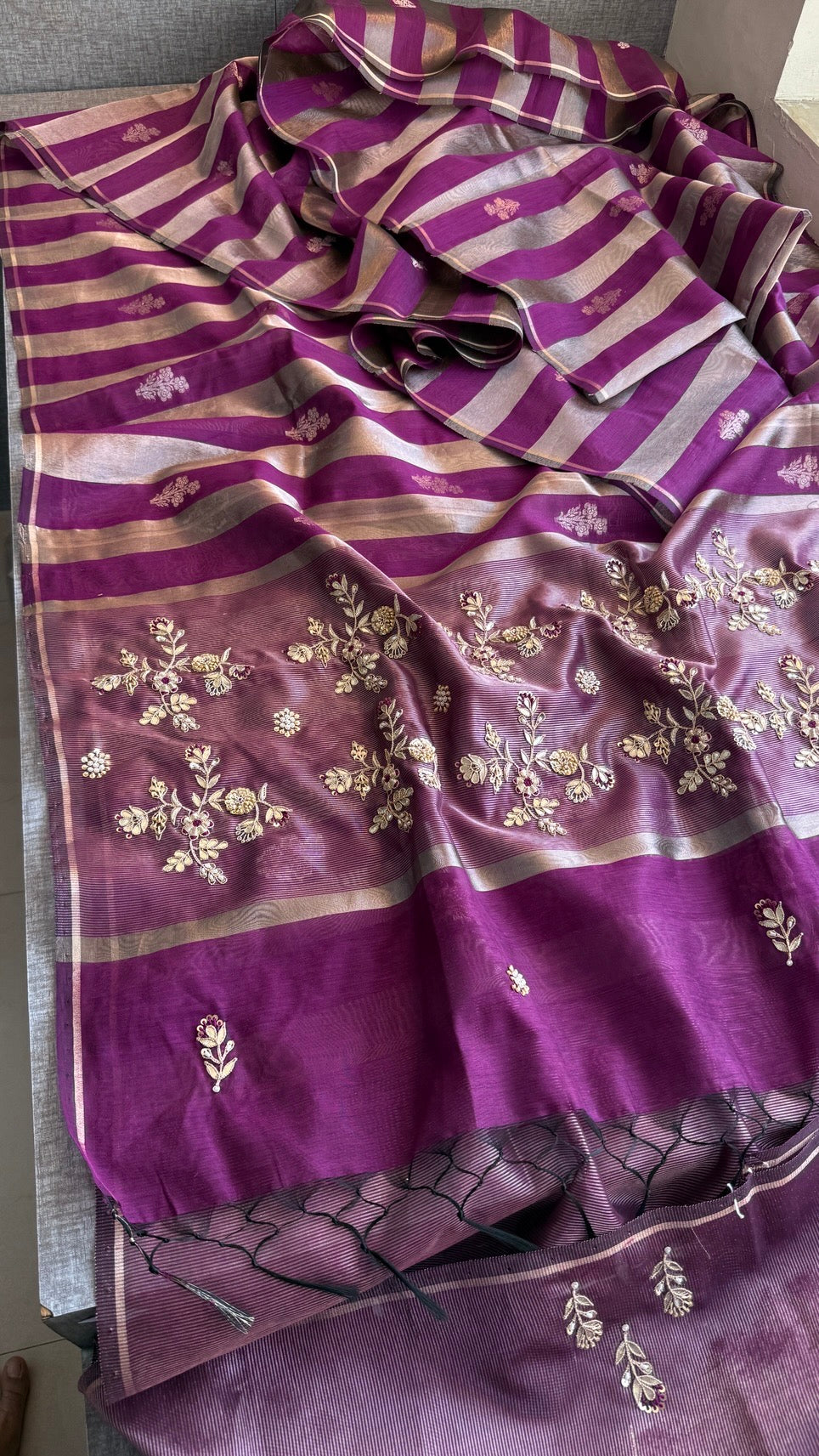 Pure Soft Silk Banarasi Weaving Saree with Zardozi Gotapatti & Pearl Sequins Pallu