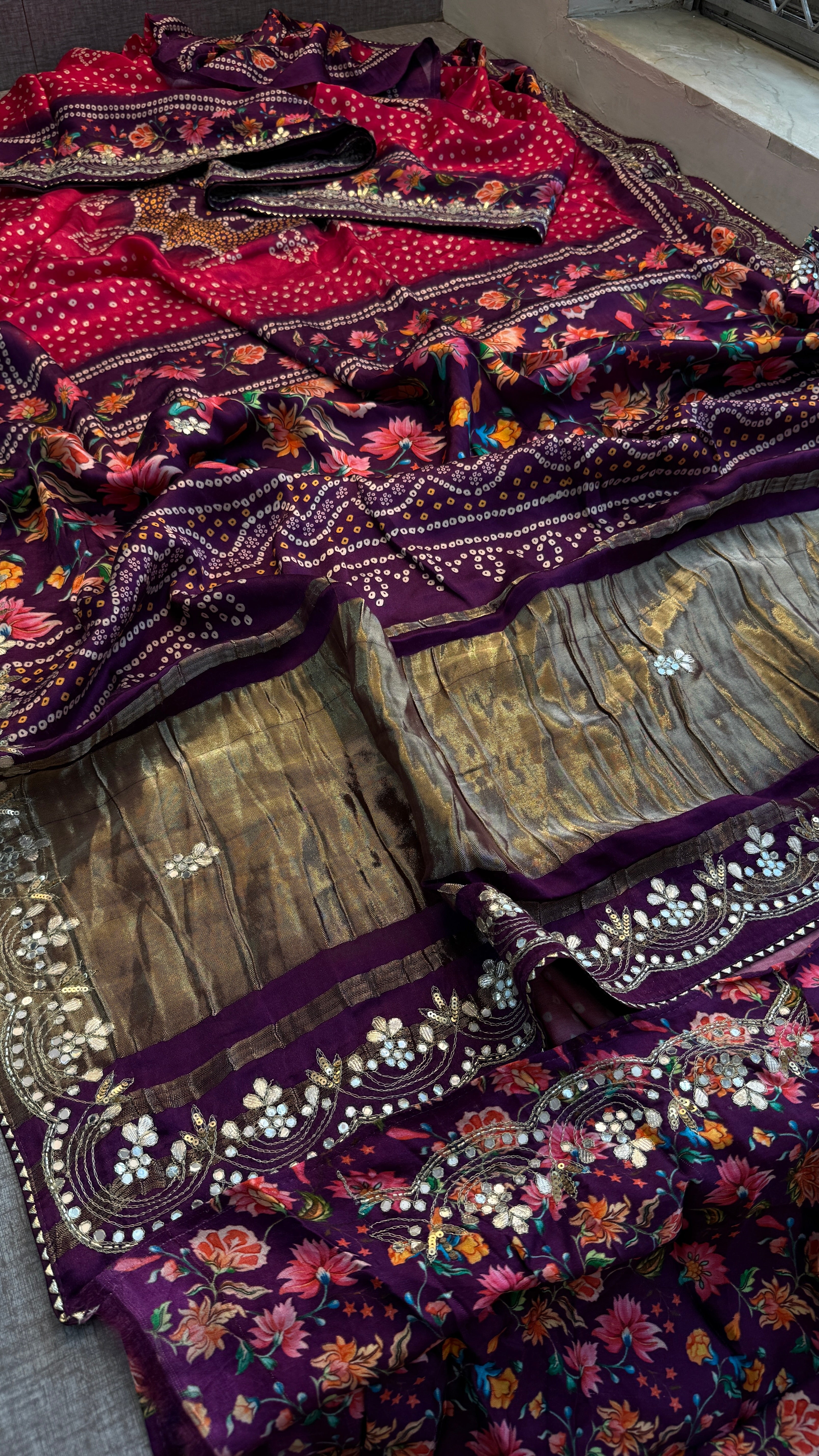 Pure Soft Gajji Silk Lakdi Patta Digital Print Saree