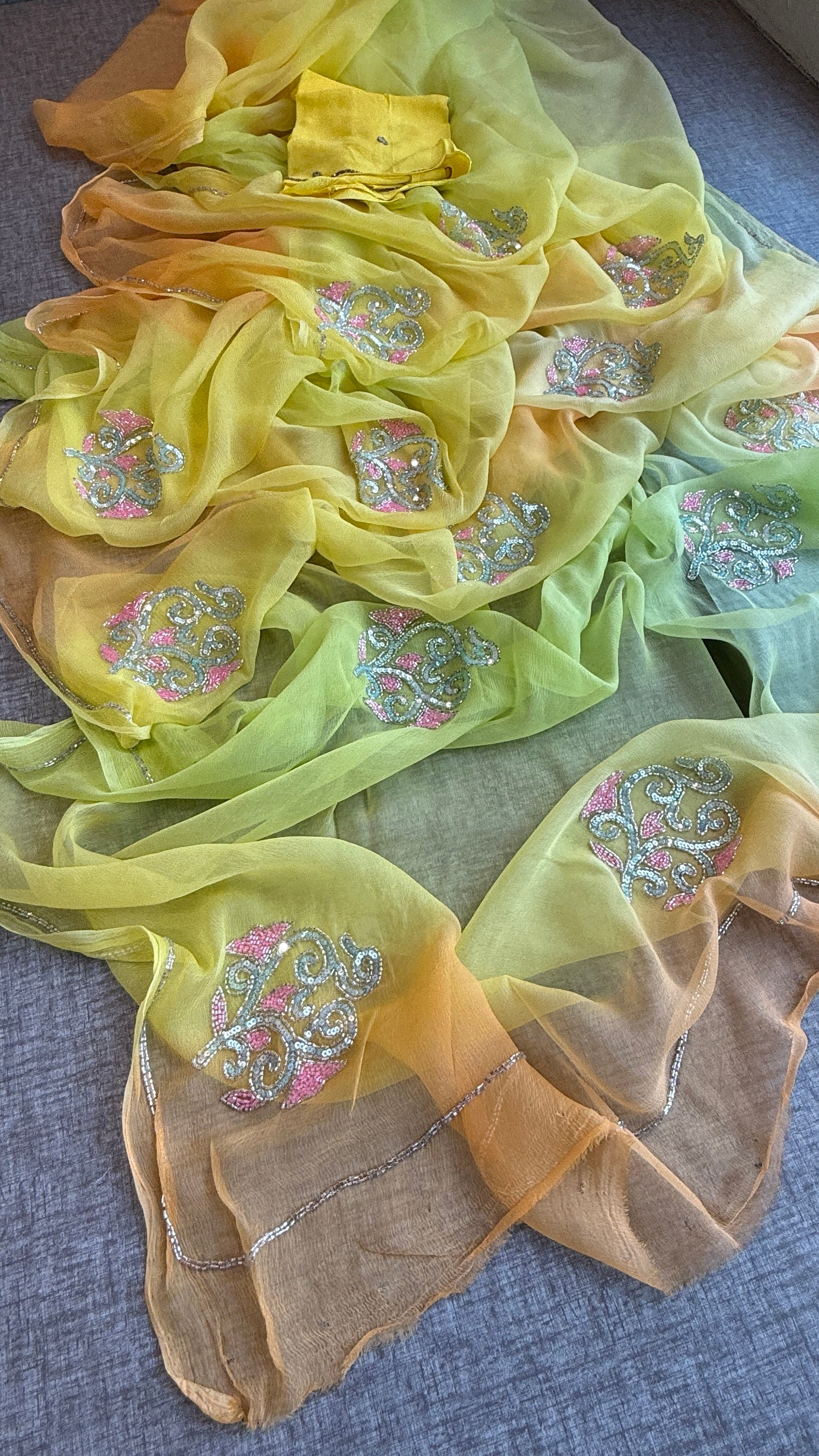 Pure Chiffon Embroidered Saree with Matching Blouse