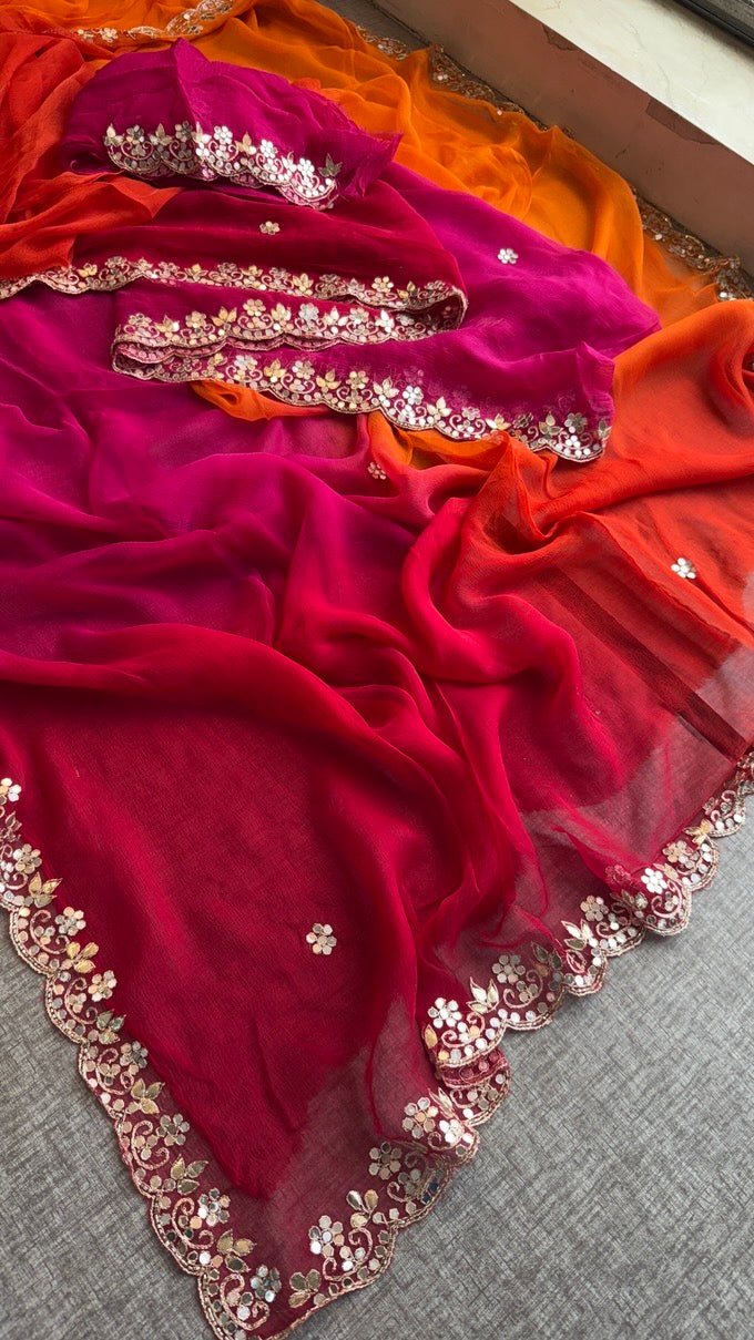 Soft Chiffon Saree Adorned with Elegant Kasab & Gota Patti Handwork