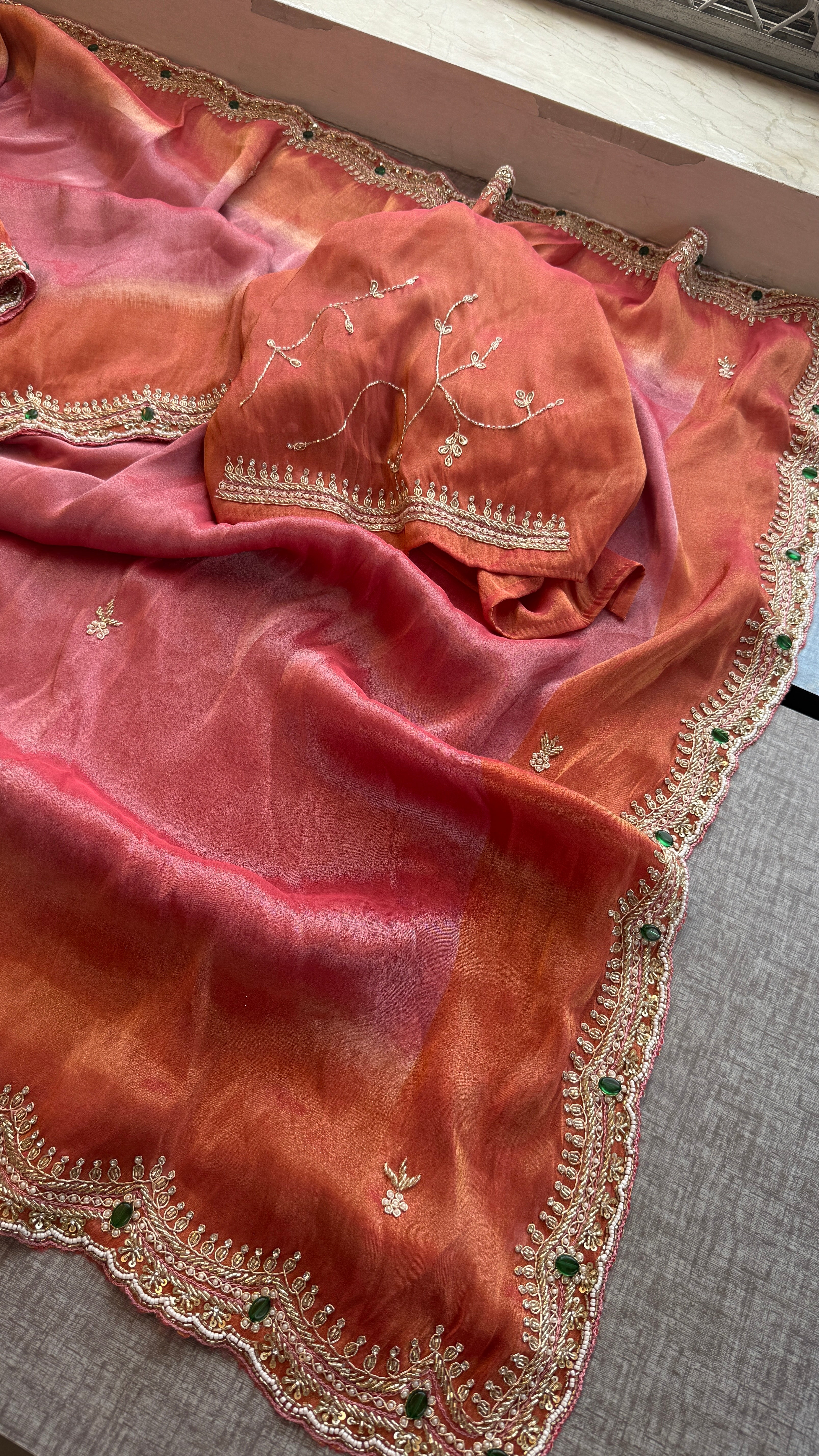 Pure tissue munga silk with stone work