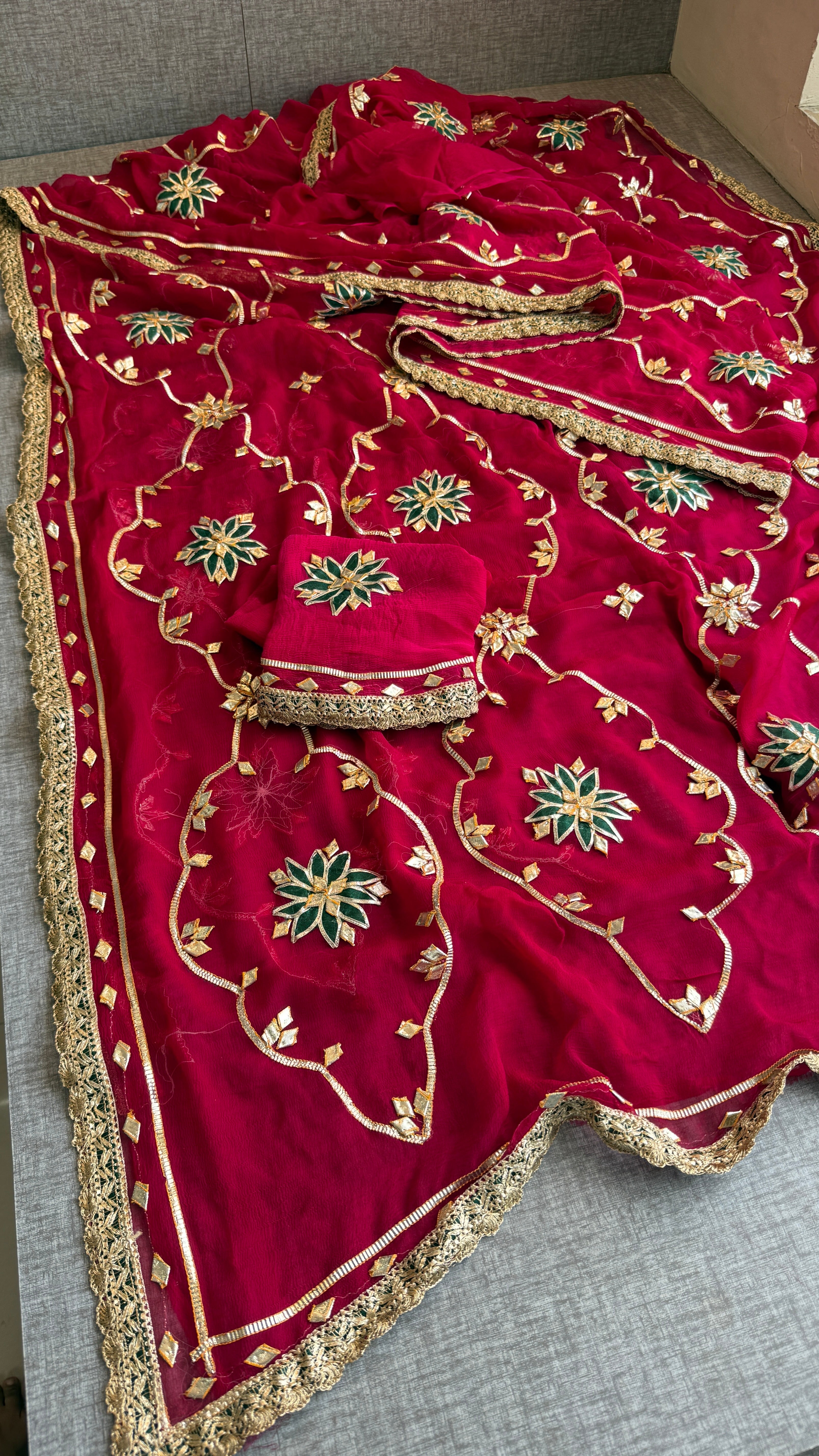 Rani Chiffon Gotapatti Saree In Jaipuri Look