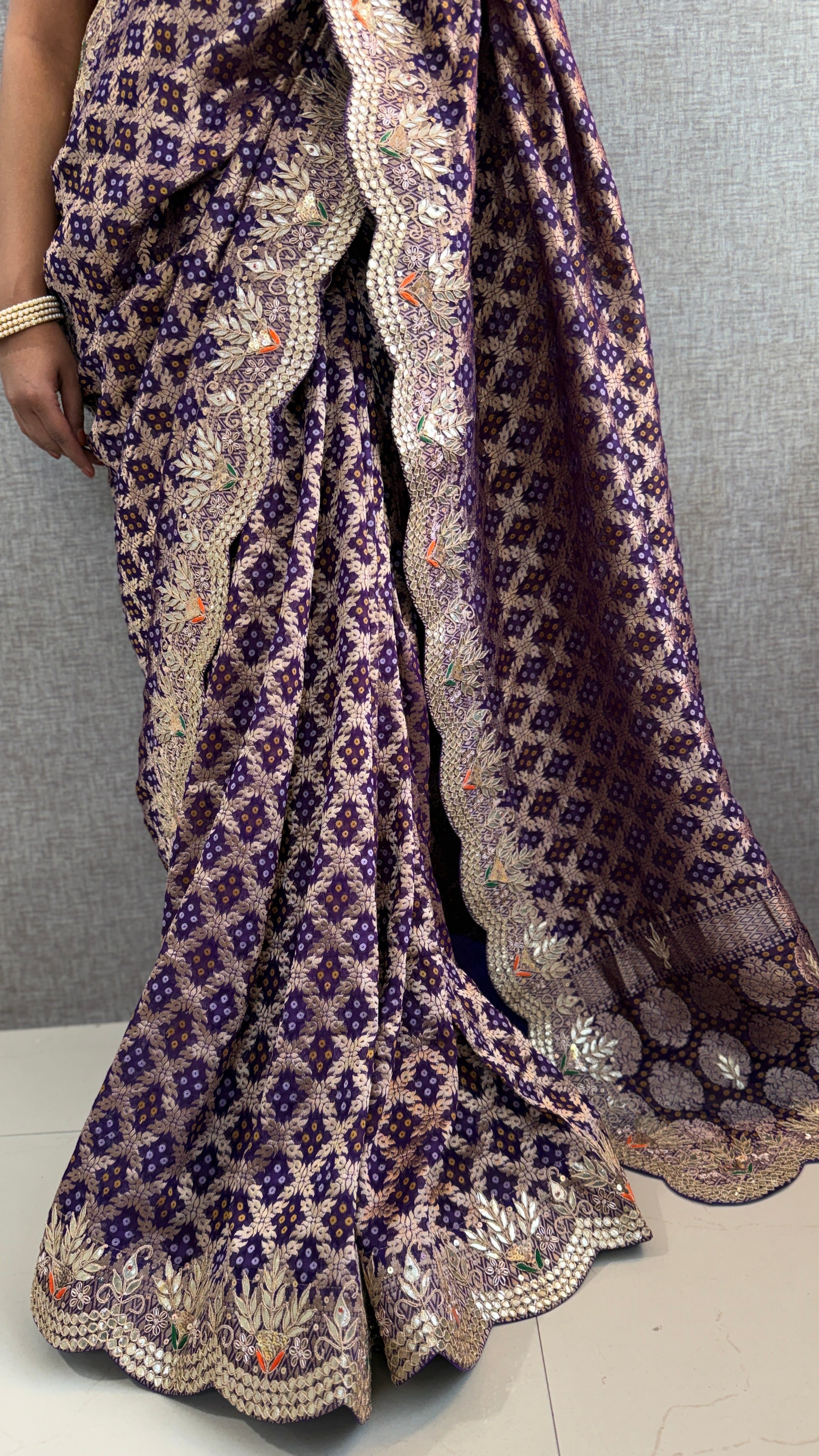 Handcrafted Pure Khaddi Georgette Gotapatti Banarasi Saree