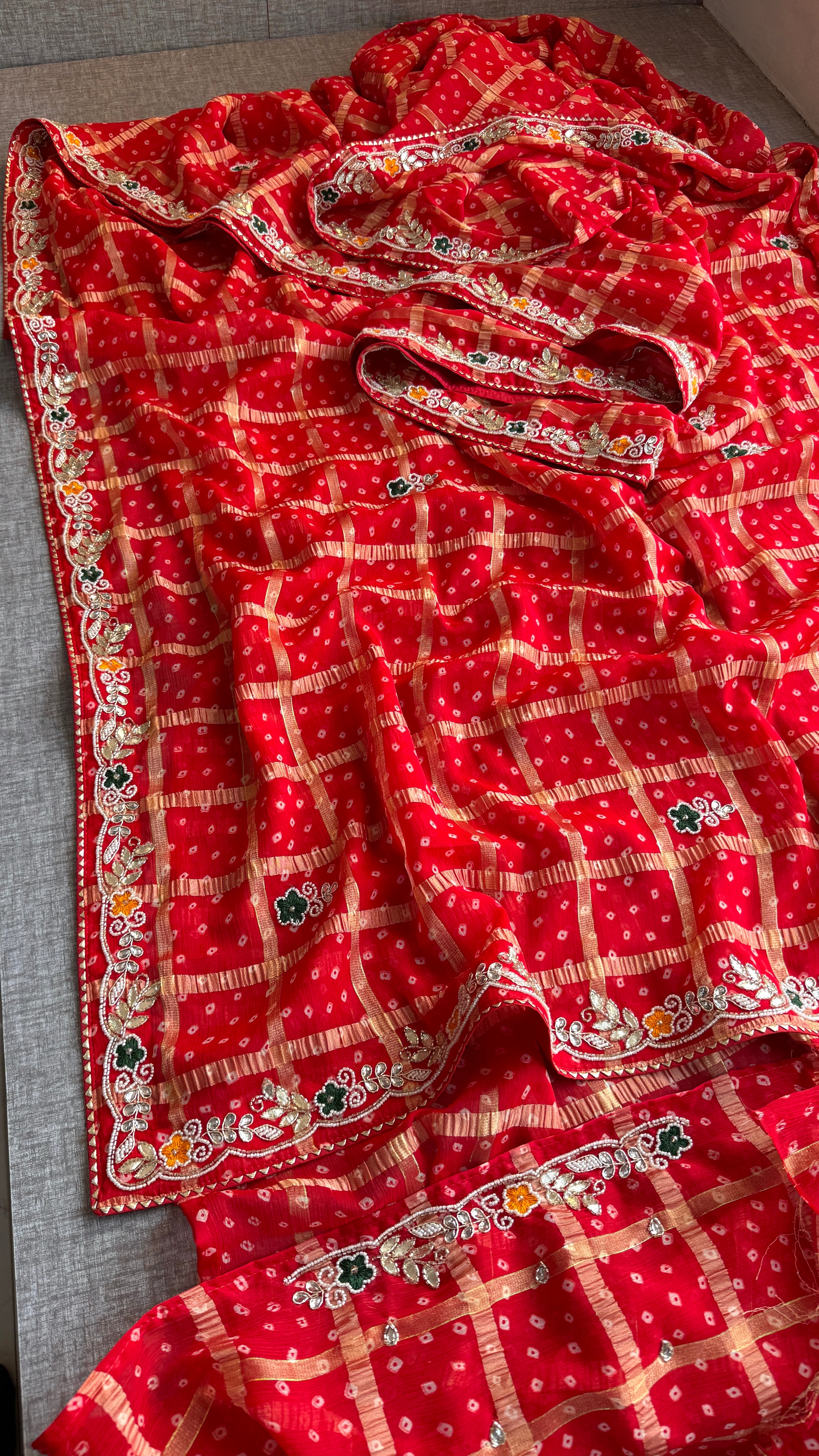 Red Karwachauth Bandhej Saree