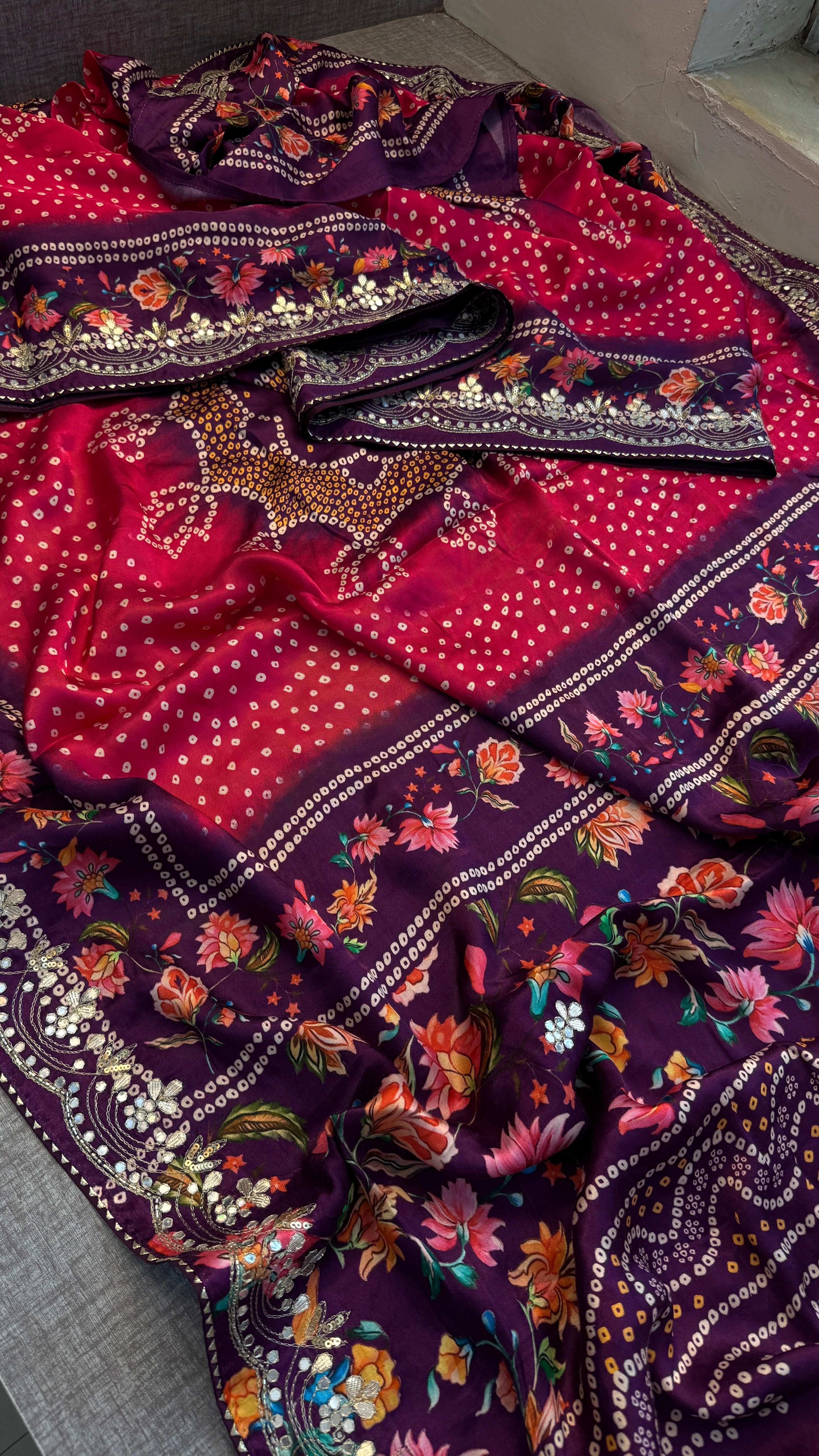 Pure Soft Gajji Silk Lakdi Patta Digital Print Saree