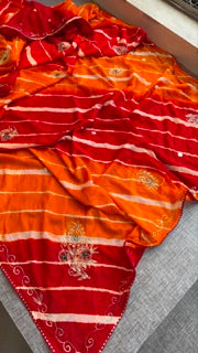Chinon silk Pittan work Saree