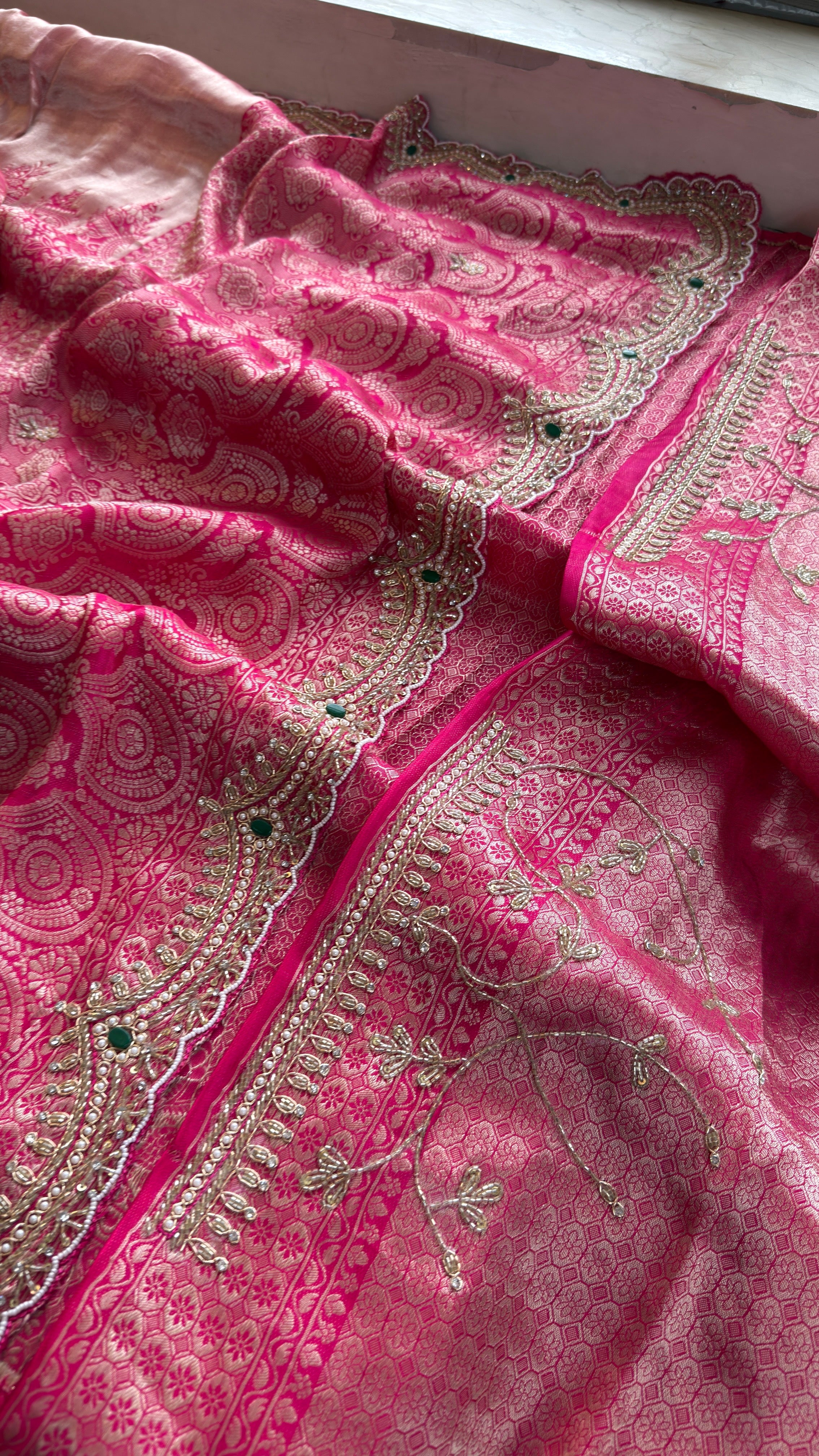 Royal Banarasi Pure Khaddi Georgette Hand-Embroidered Saree with Blouse