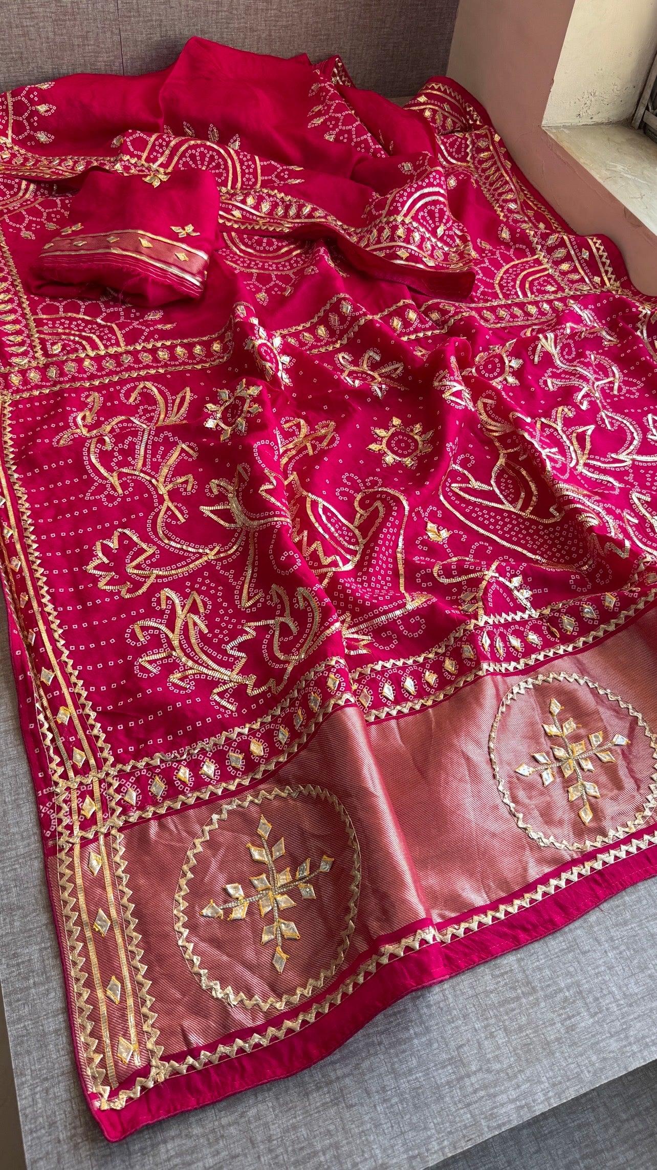 Munga Silk Sikhiya Gotapatti Saree with Peacock Motif & Zari Border | Soft Premium Festive Wear