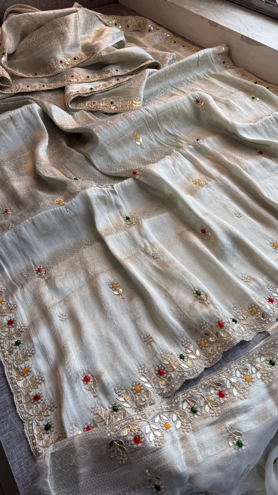 Royal Khaddi Georgette Banarasi Zari Weaving Saree with Gotapatti & Jewellery Stone Embellishment