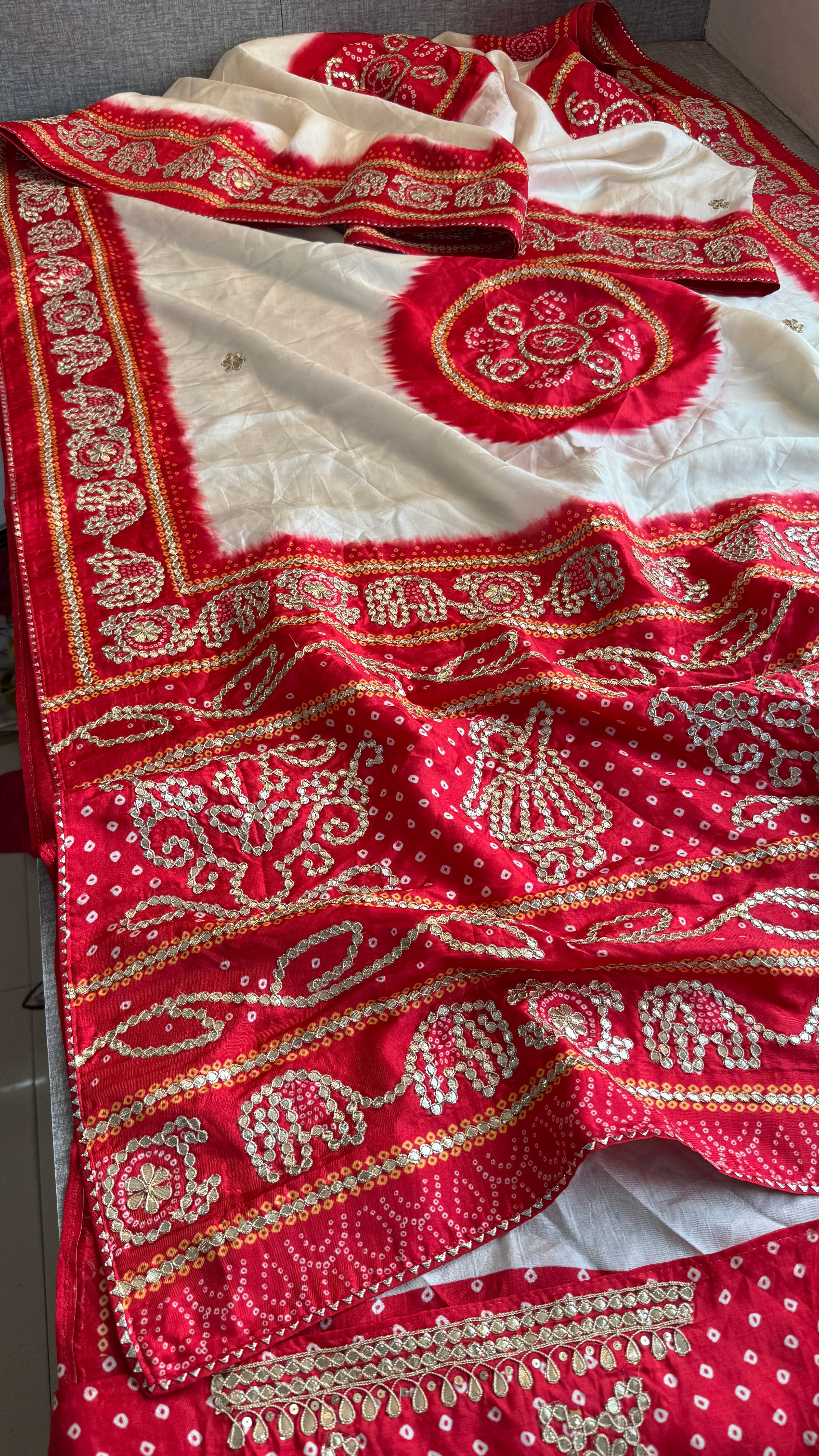 Munga Silk Bandhani Enhanced with Elephant pattern