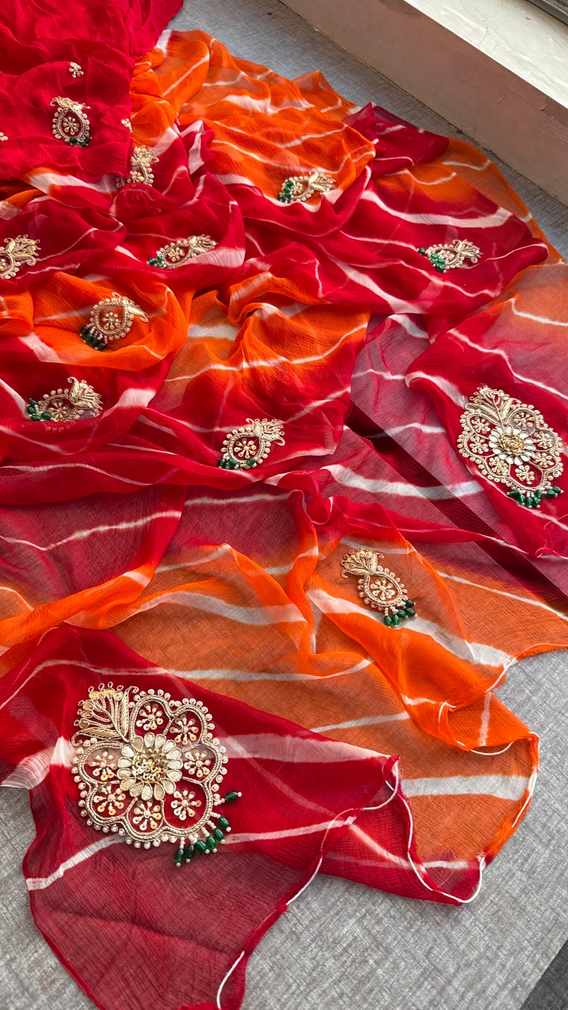 Pure chiffon leheriya with jewellery work