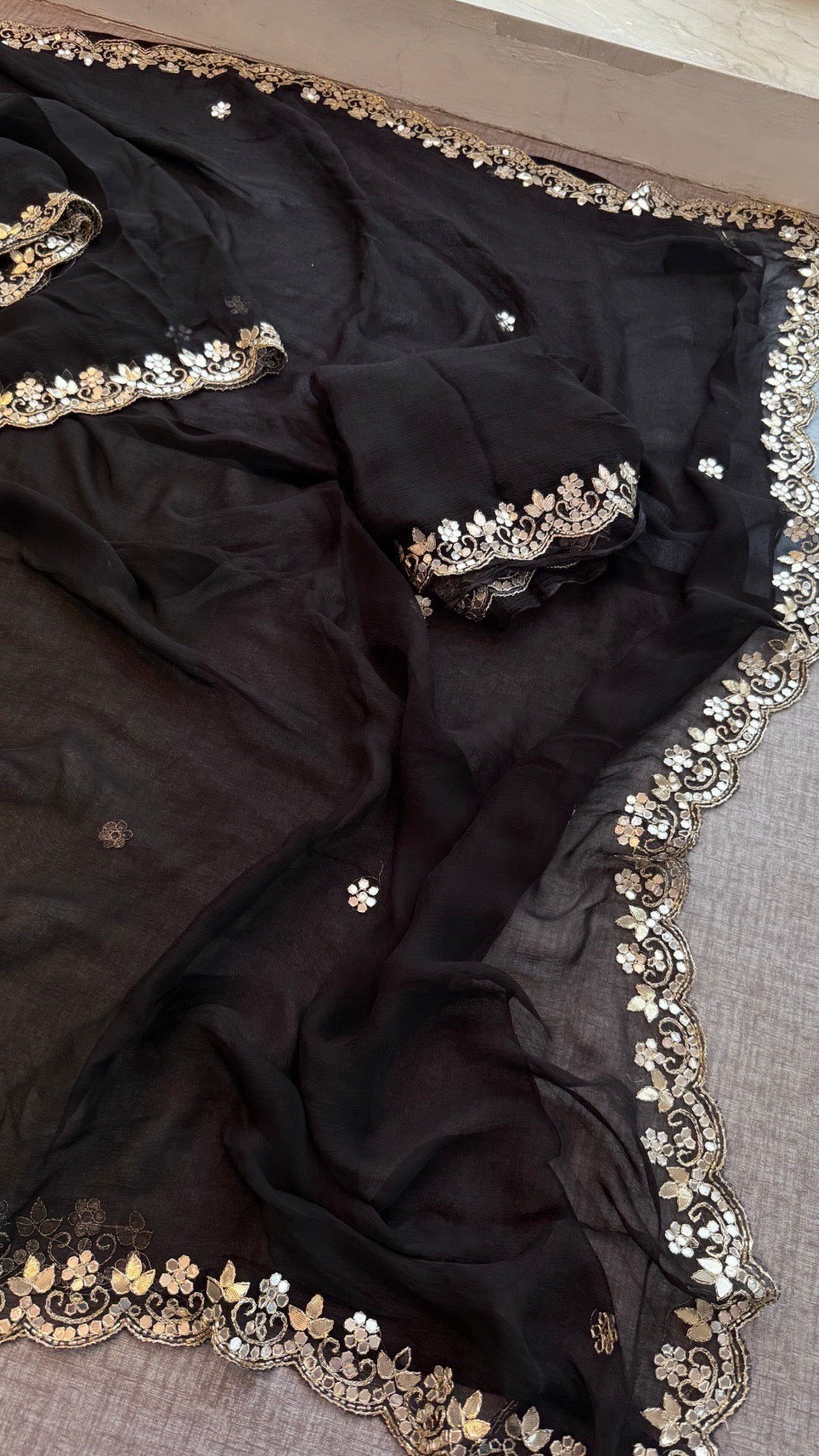 Soft Chiffon Saree Adorned with Elegant Kasab & Gota Patti Handwork
