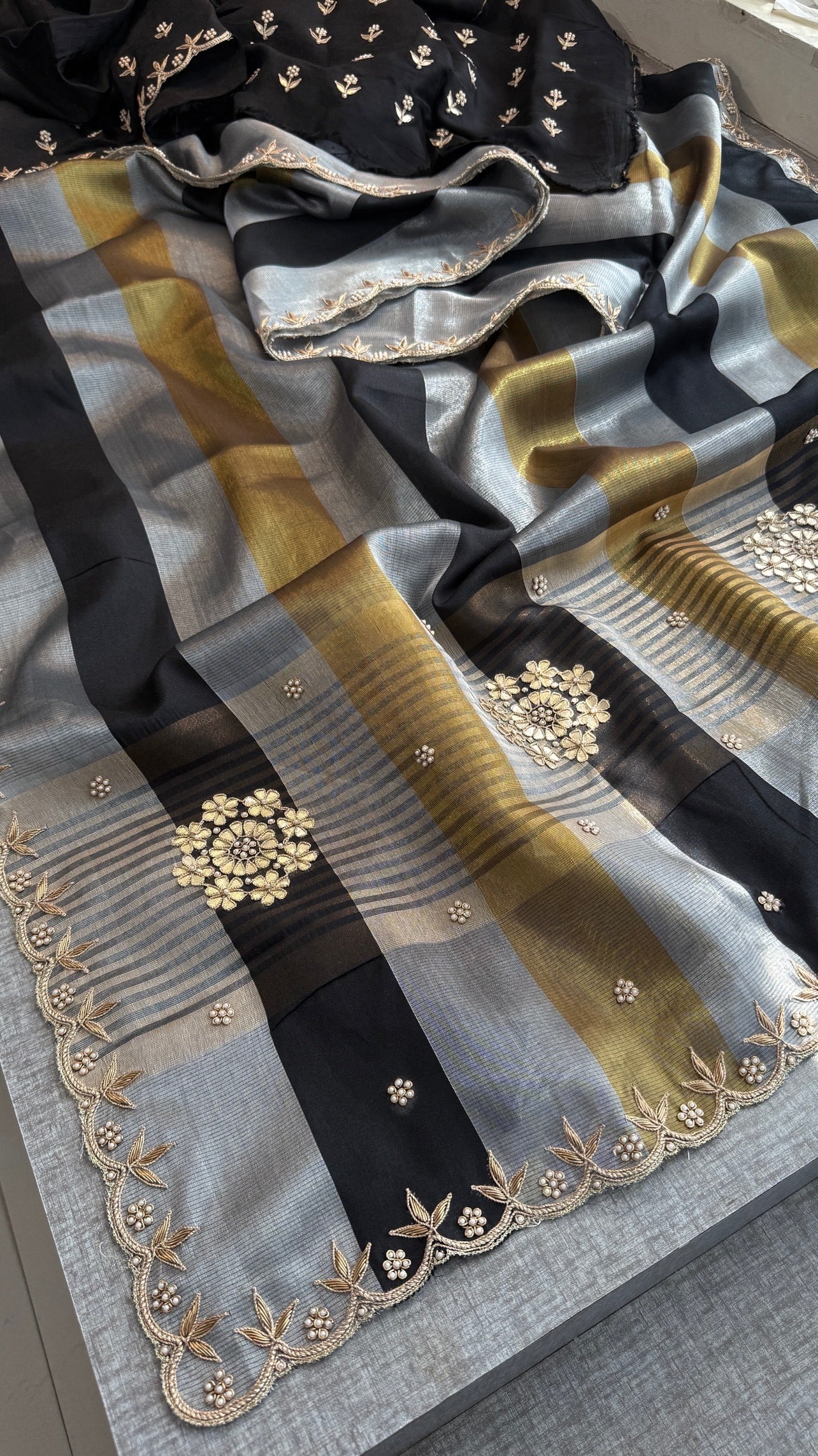 Elegant Pure Soft Tissue Silk Saree with Zardozi & Gotapatti Handwork