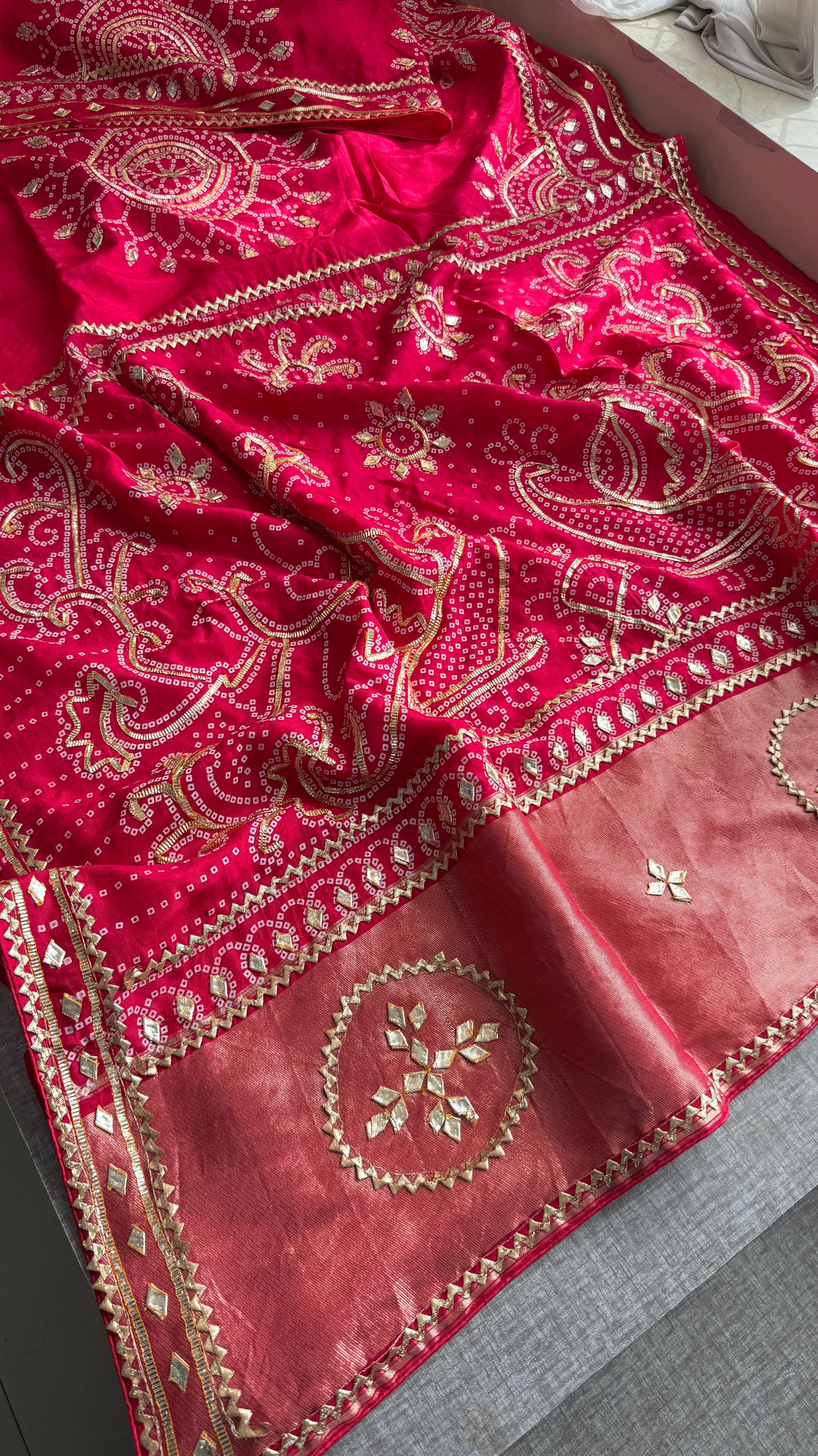 Lakdi Patta saree with sikhiya gotapatti peacock pattern