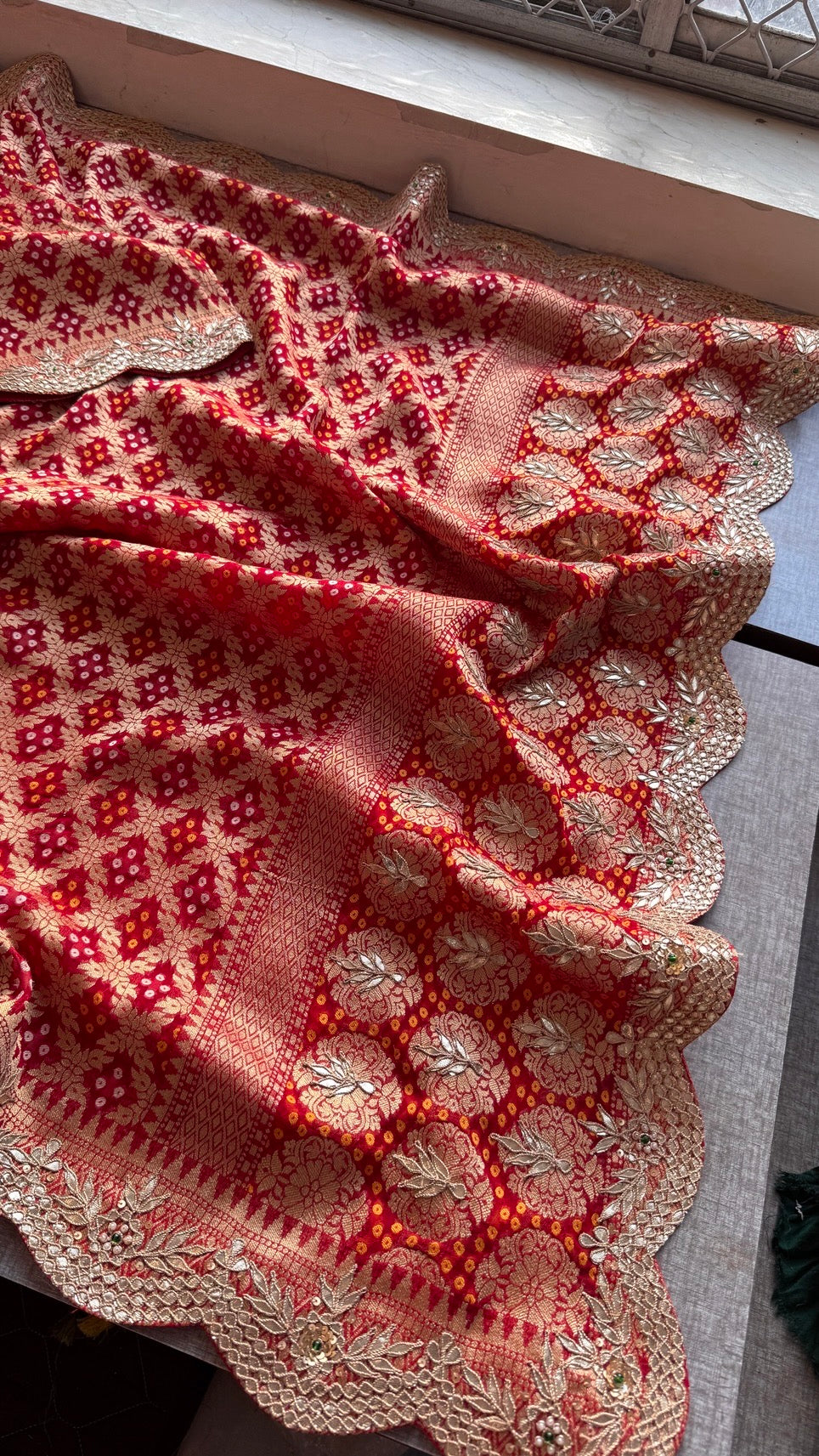 Handcrafted Pure Khaddi Georgette Gotapatti Banarasi Saree