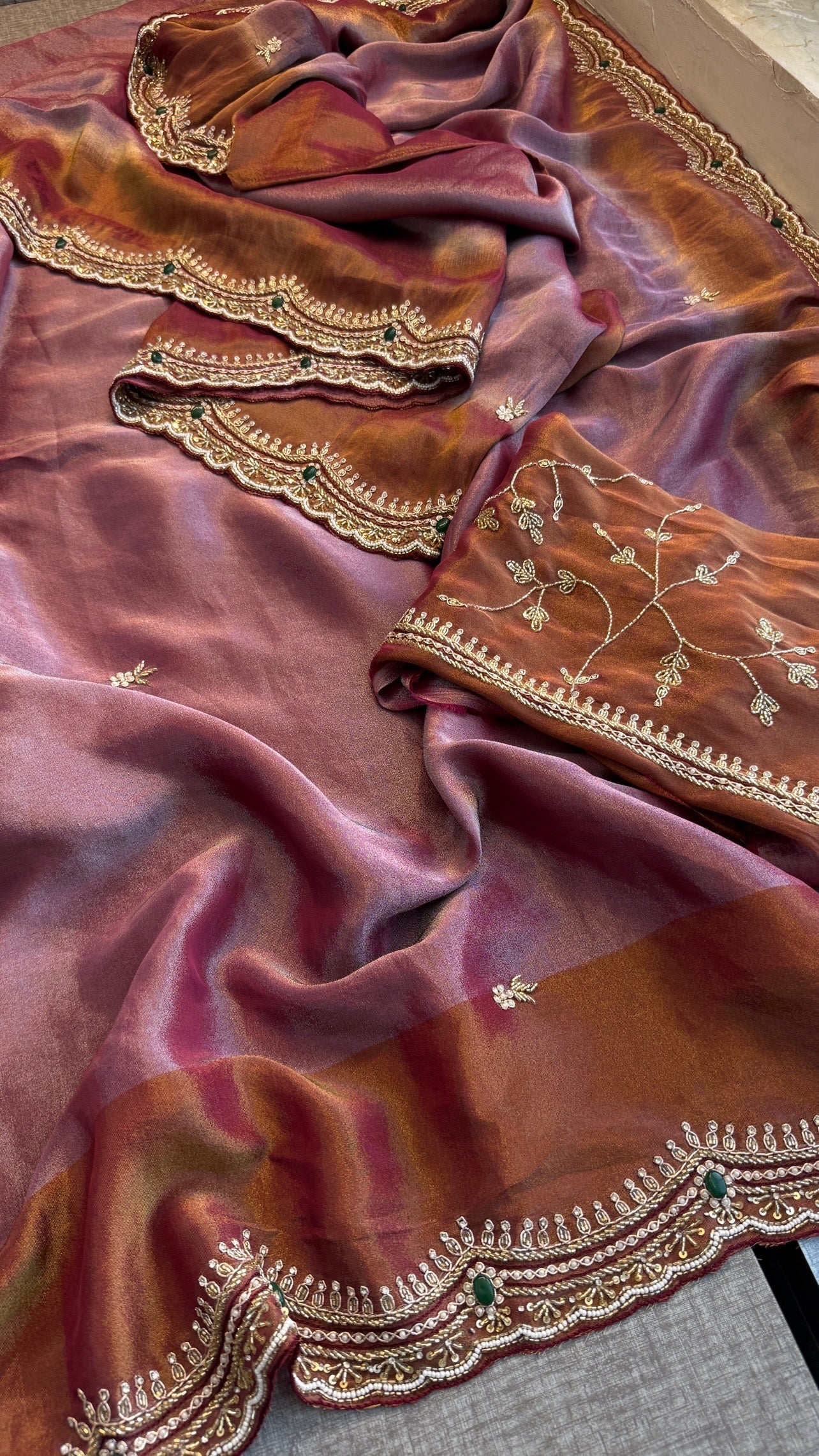 Cosmo Silk Saree with Cutdana, Pearl & Resham Work | Designer Blouse & Stone Embellished Party Wear
