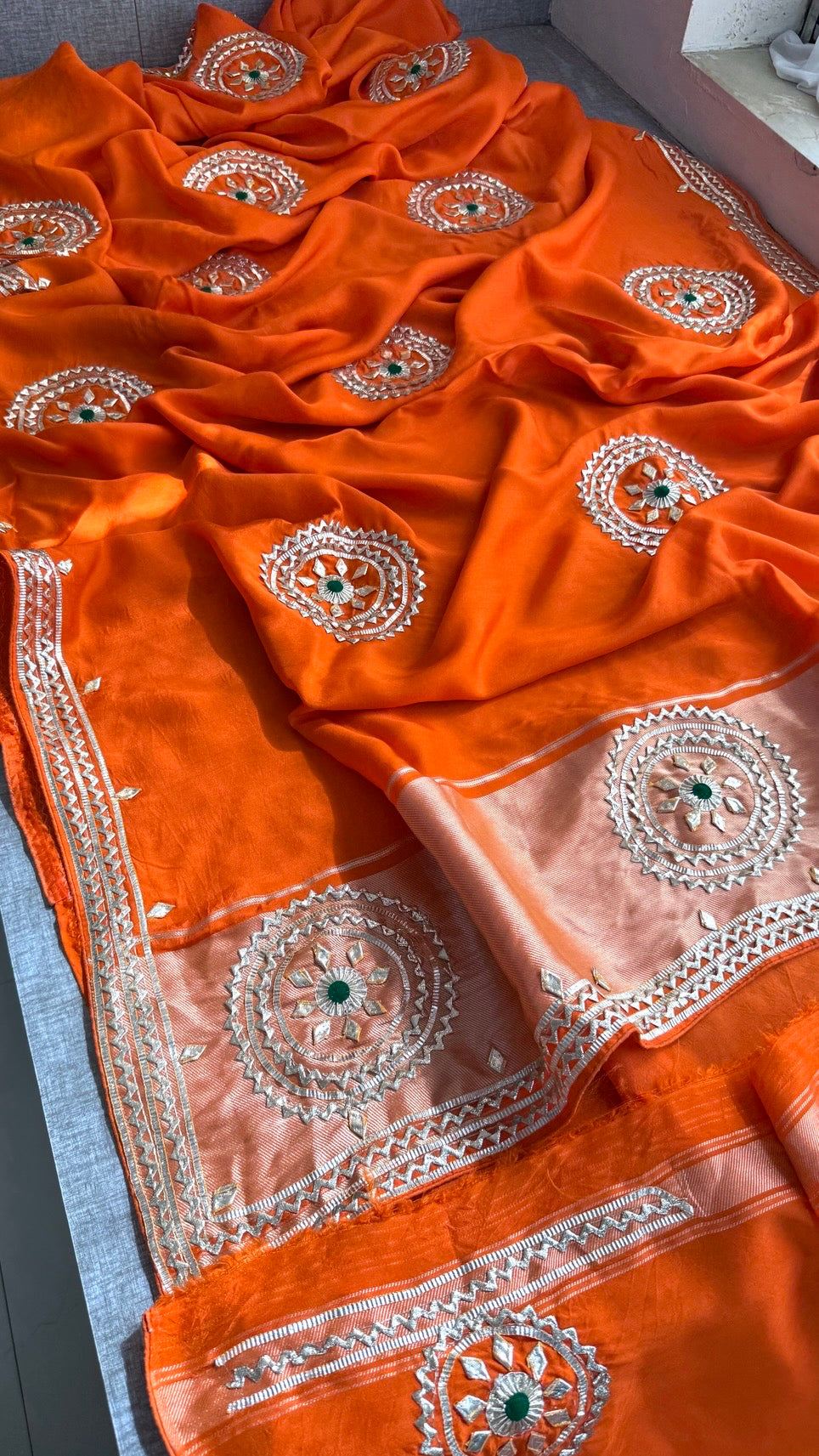Sunshine Pure Munga Silk Rajwadi Pattern Rajasthani Jaipuri Saree with Sikhiya Gota Patti Work