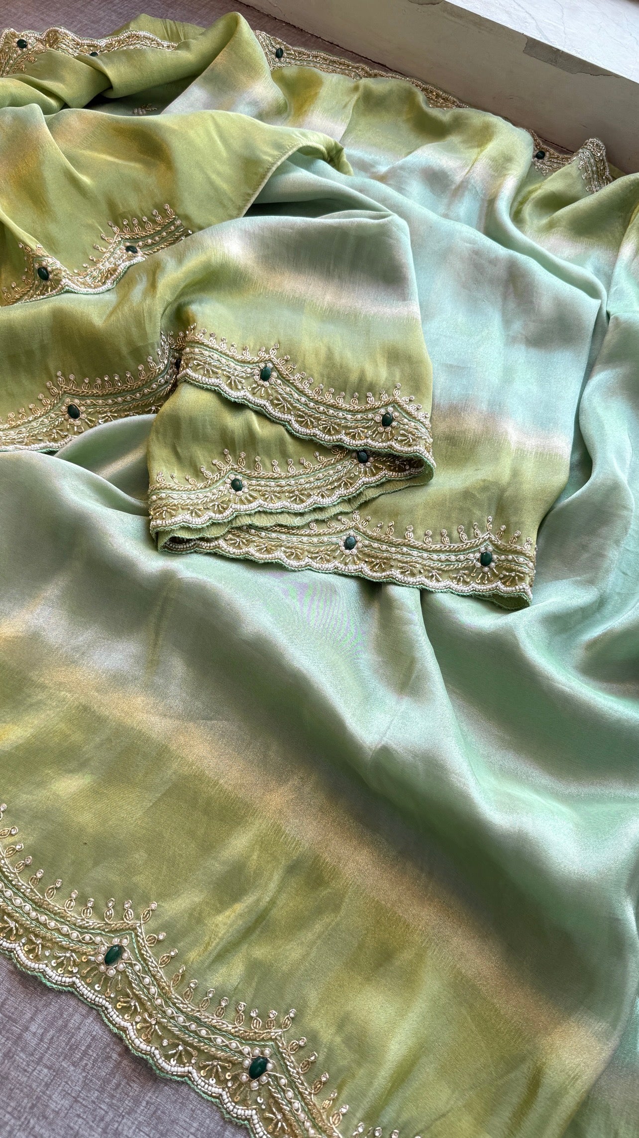 Cosmo Silk Saree with Cutdana, Pearl & Resham Work | Designer Blouse & Stone Embellished Party Wear