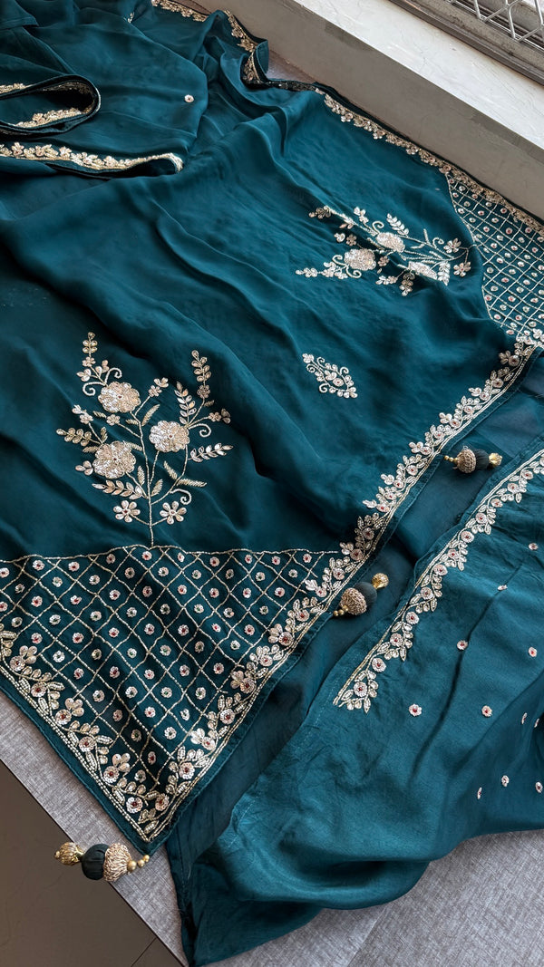 Pure soft Organza Silk Saree with zardozi and sequins work