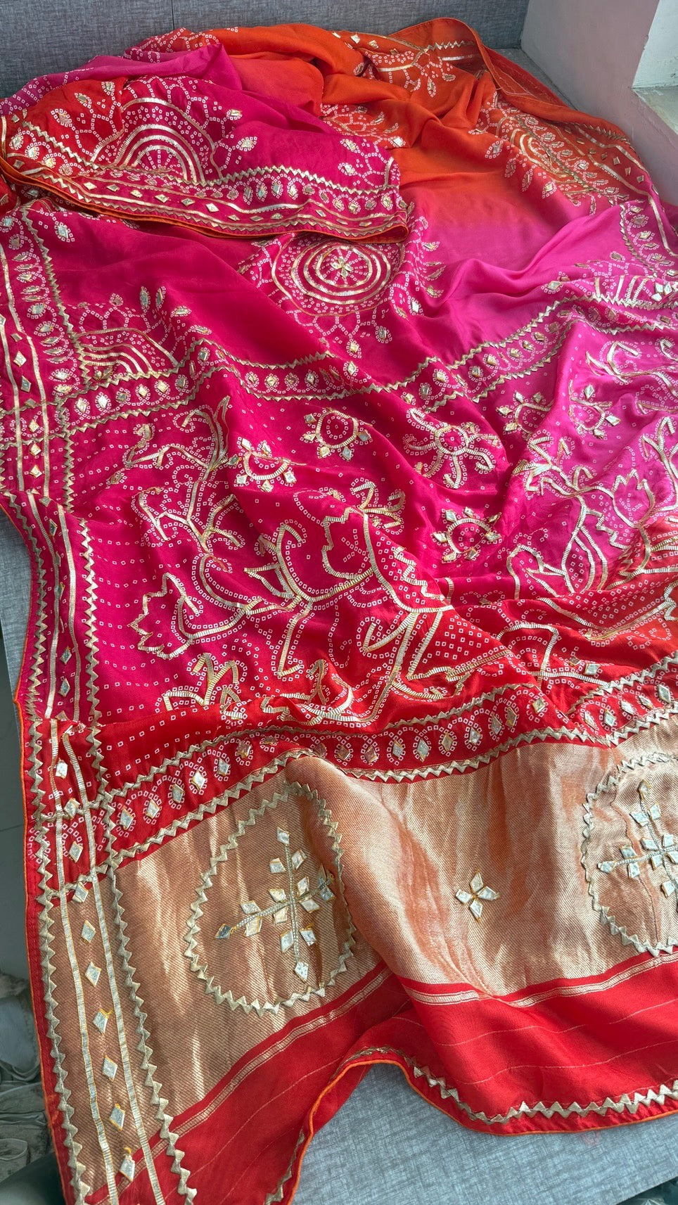 Munga Silk Sikhiya Gotapatti Saree with Peacock Motif & Zari Border | Soft Premium Festive Wear