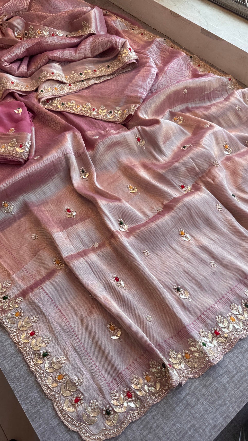 Royal Khaddi Georgette Banarasi Zari Weaving Saree with Gotapatti & Jewellery Stone Embellishment